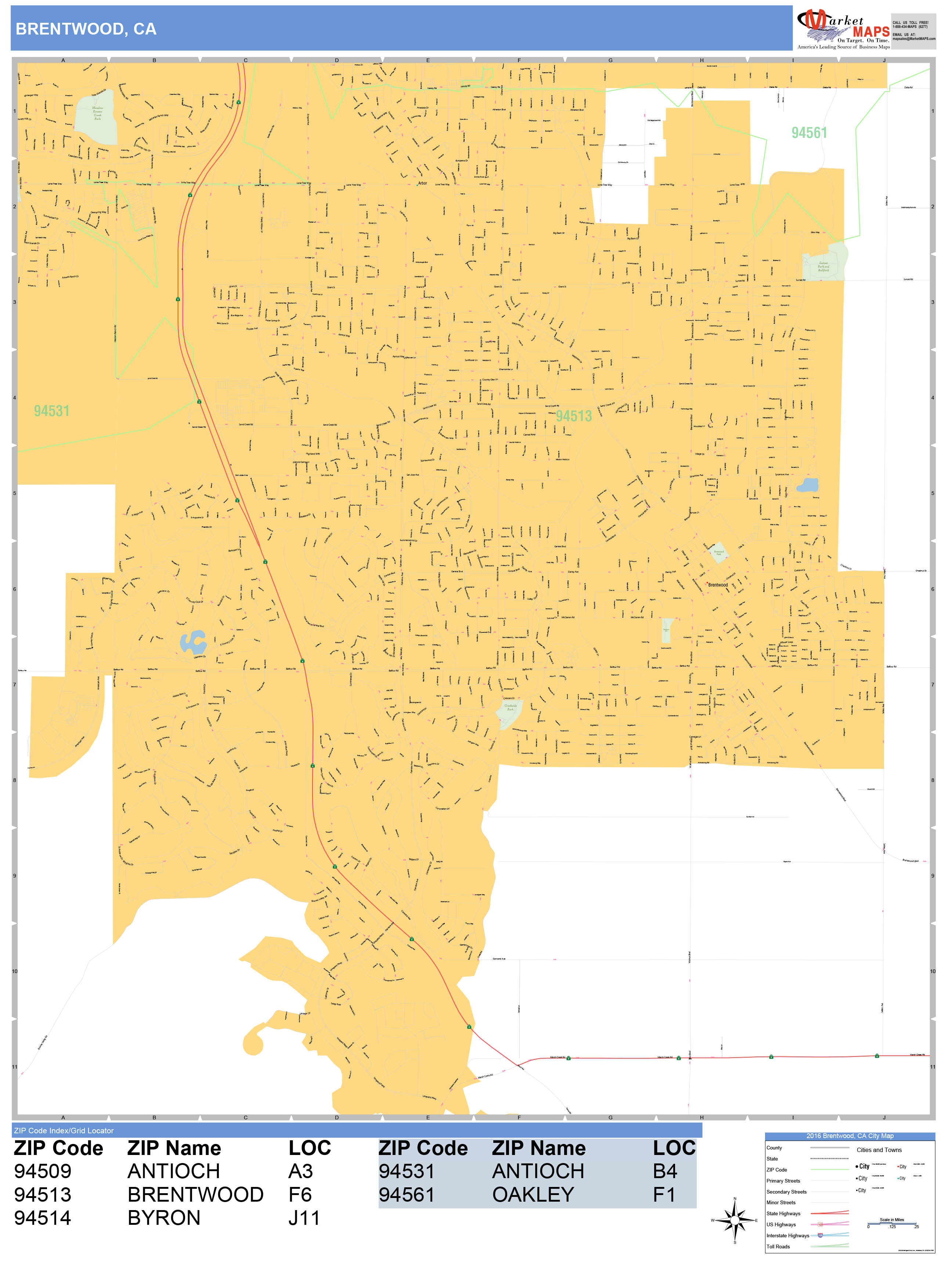Brentwood California Wall Map (Basic Style) by MarketMAPS