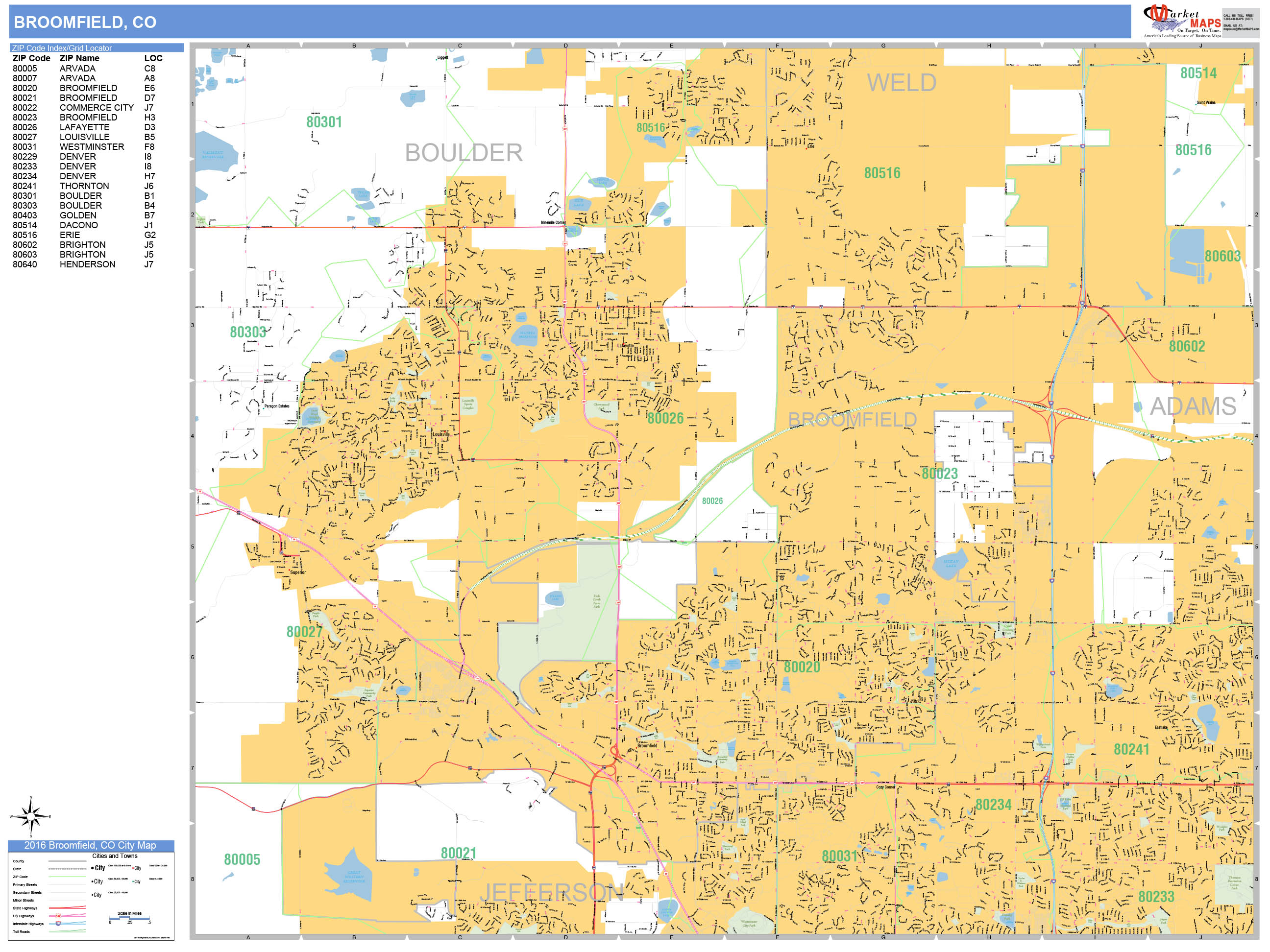 Broomfield Colorado Wall Map (Basic Style) by MarketMAPS MapSales