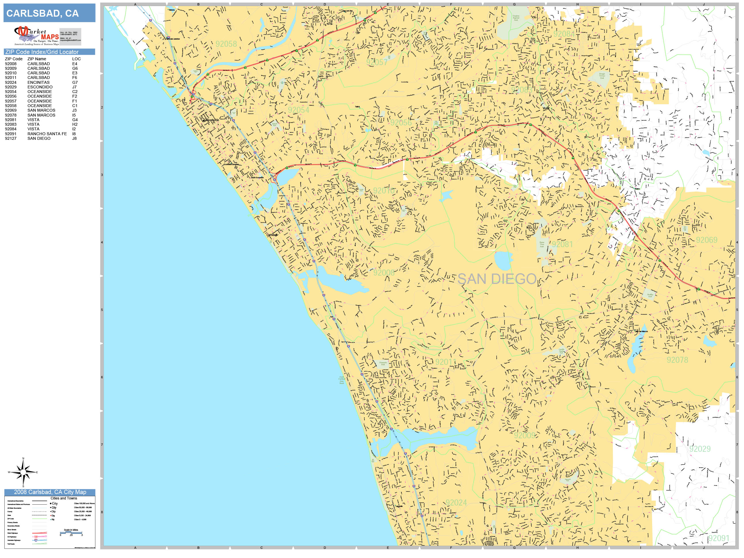 Carlsbad California Wall Map (Basic Style) by MarketMAPS