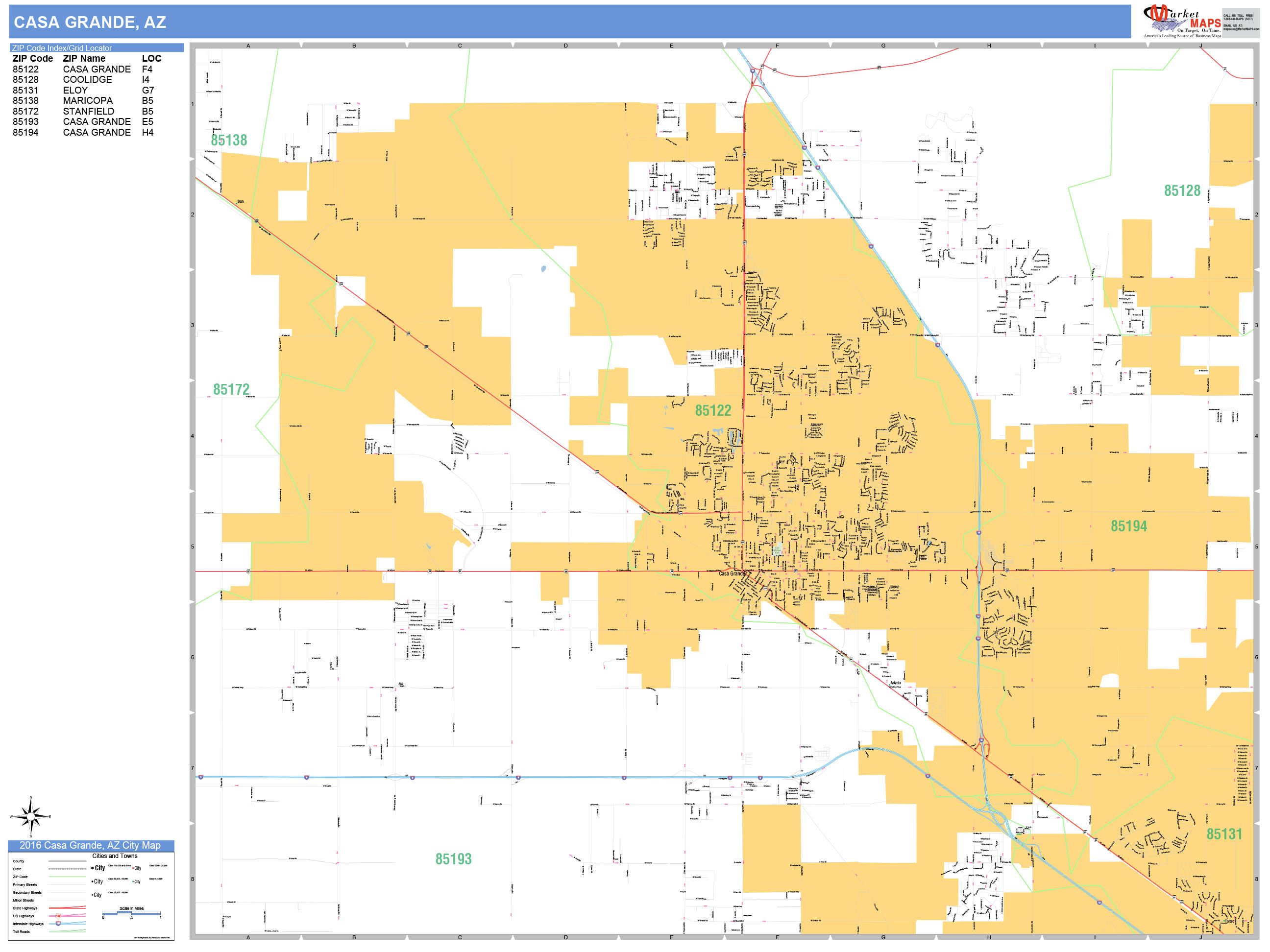 Casa Grande Arizona Wall Map (Basic Style) by MarketMAPS