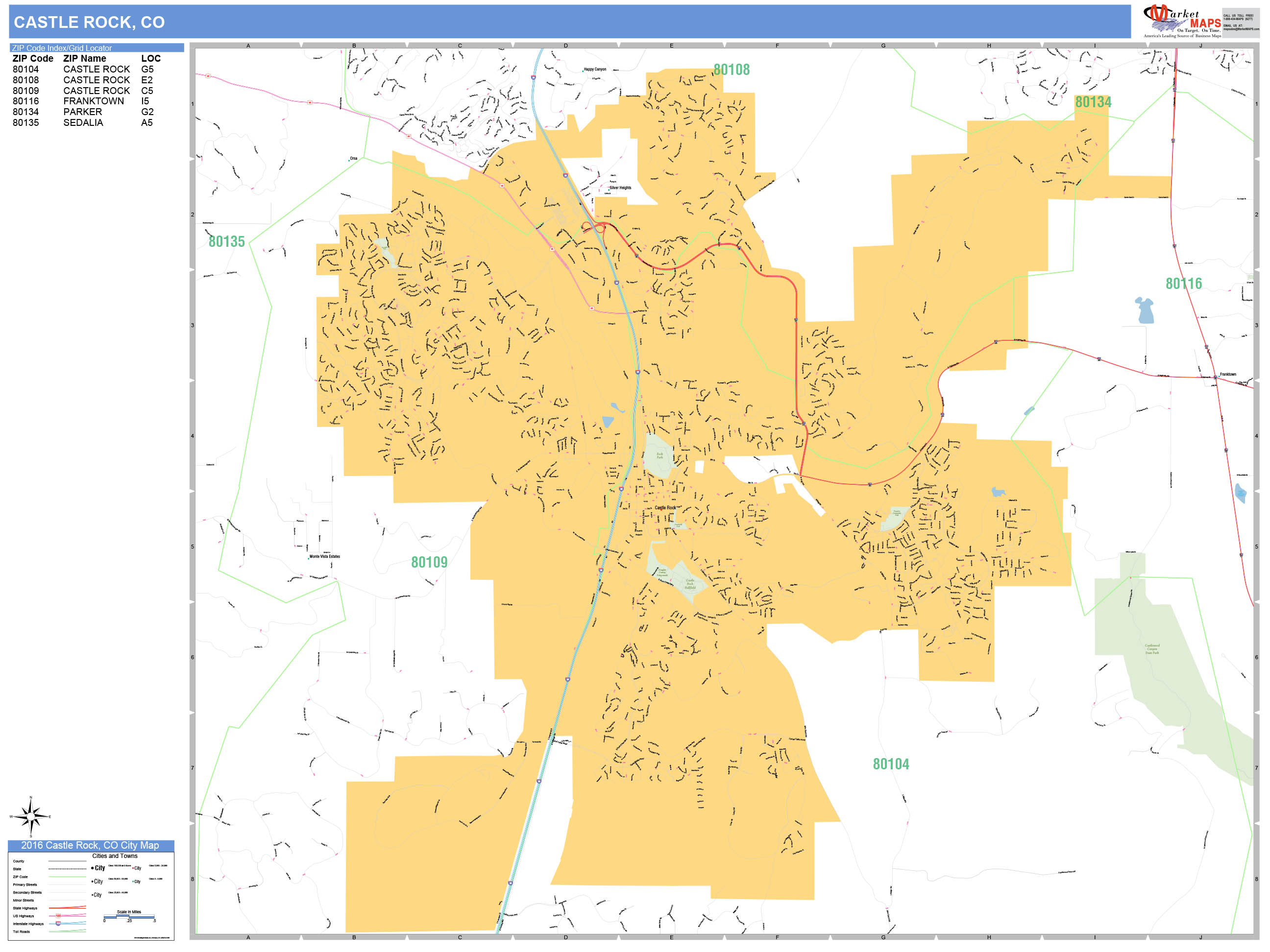 Castle Rock Colorado Wall Map (Basic Style) by MarketMAPS