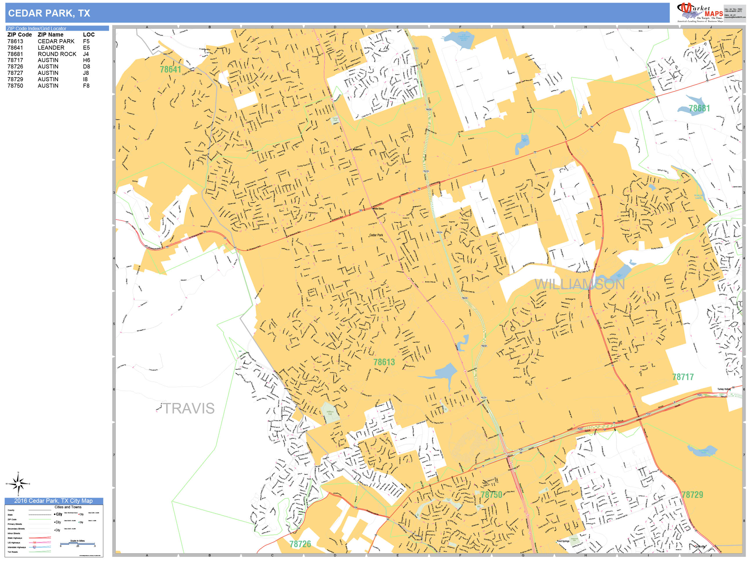 Cedar Park Texas Wall Map (Basic Style) by MarketMAPS MapSales