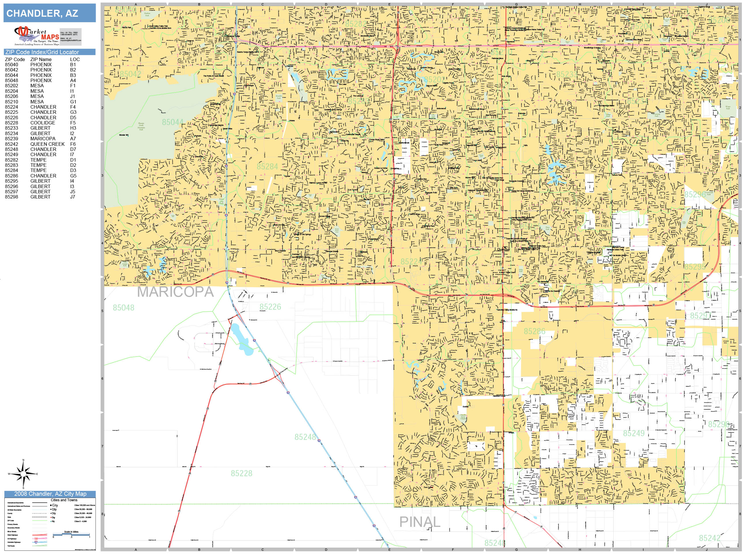 Chandler Arizona Wall Map (Basic Style) by MarketMAPS MapSales
