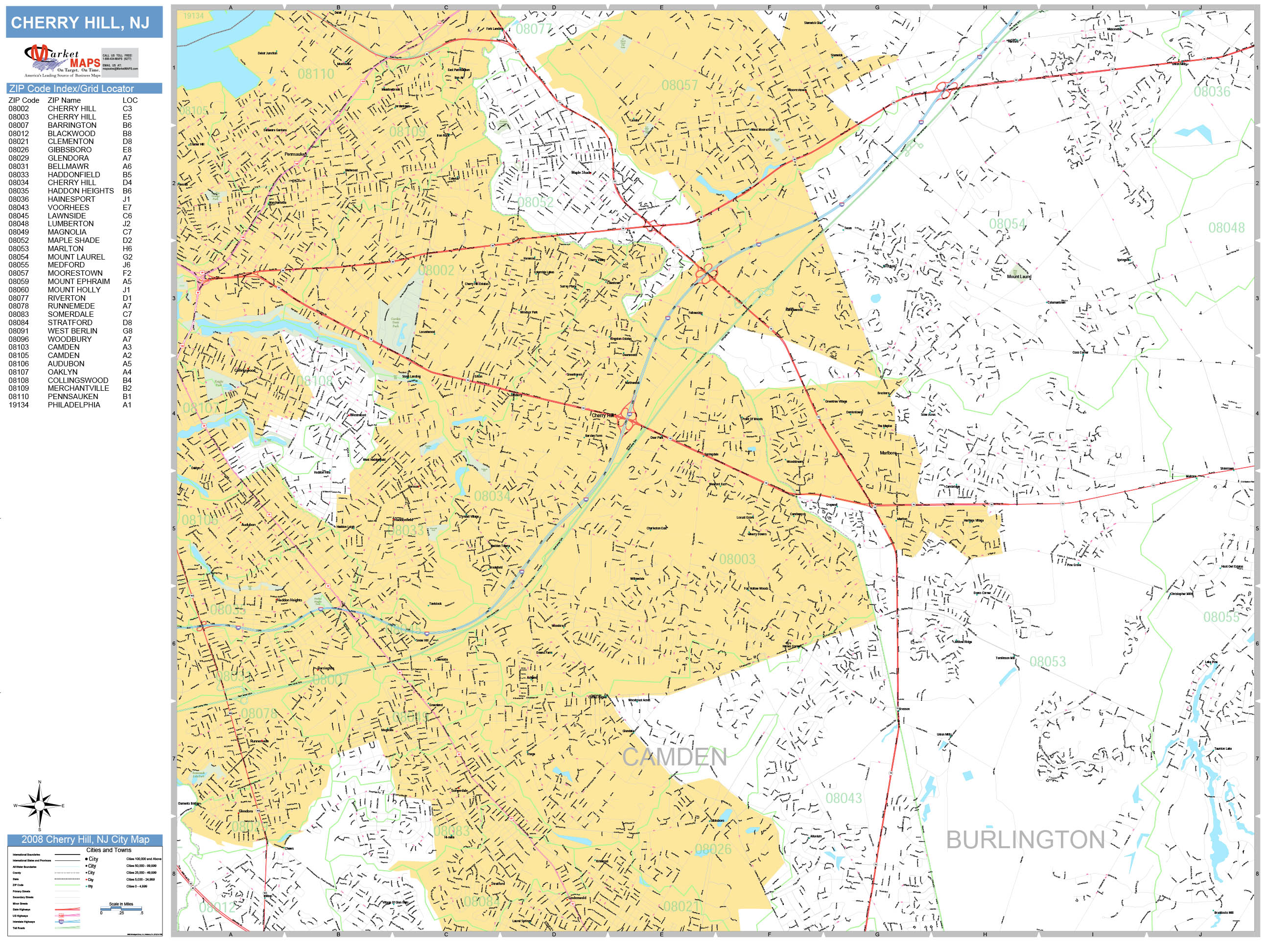 cherry-hill-new-jersey-wall-map-basic-style-by-marketmaps