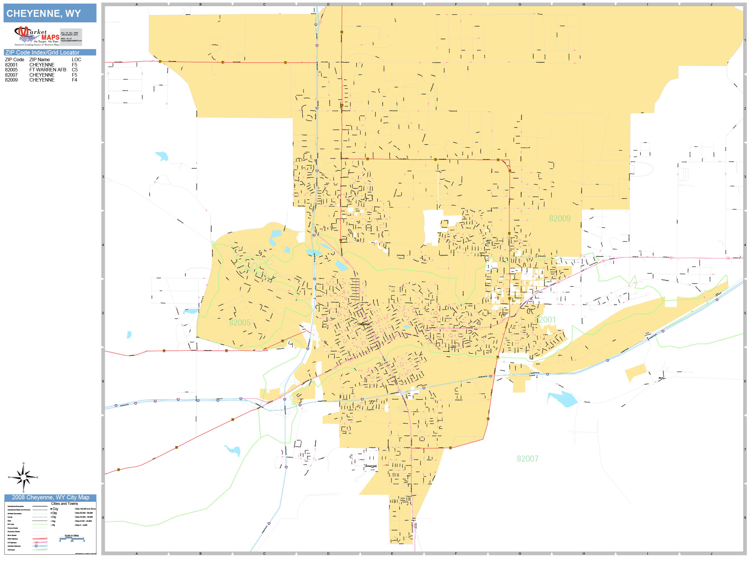 Cheyenne Wyoming Wall Map (Basic Style) by MarketMAPS MapSales