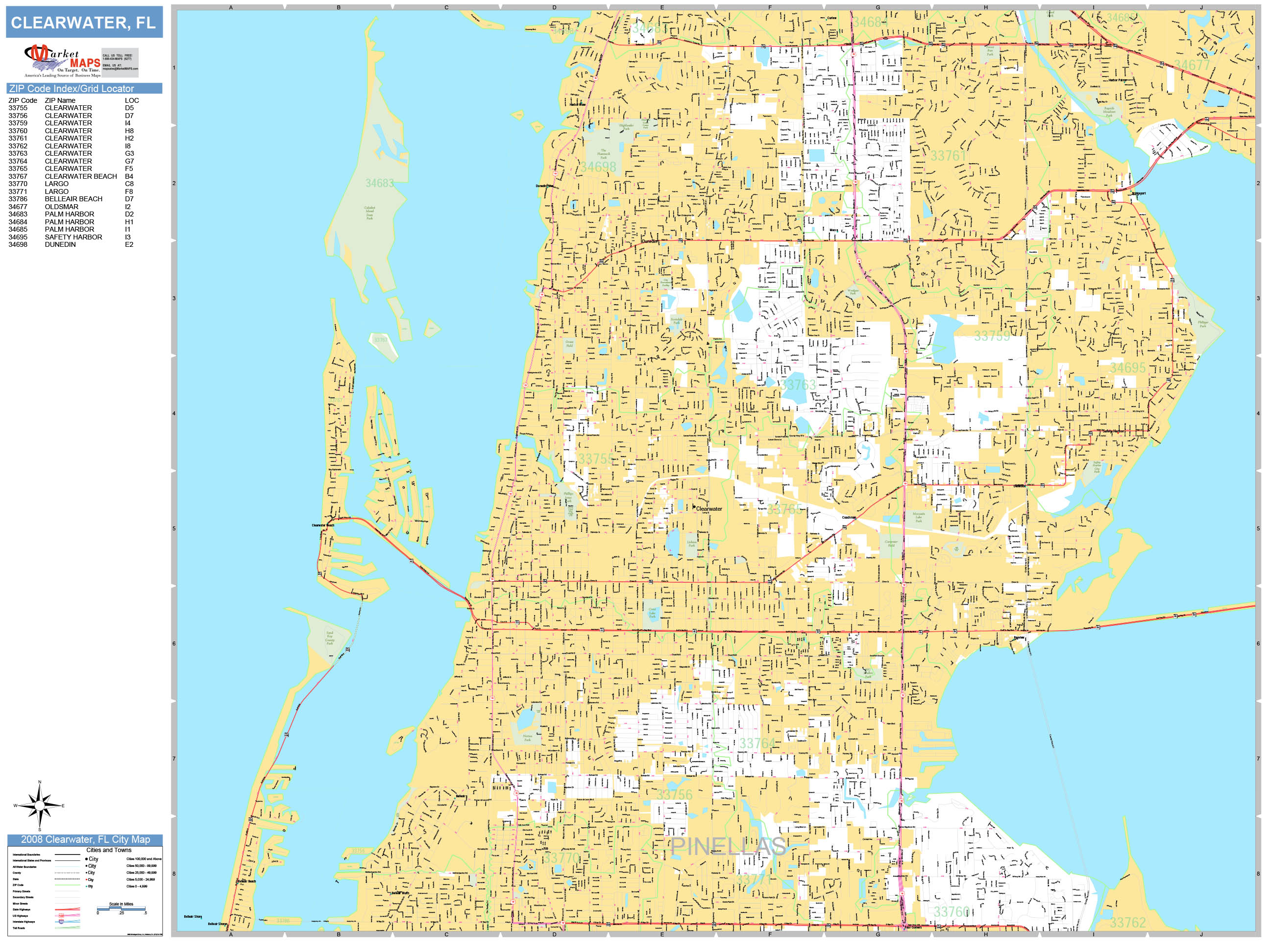 Clearwater Florida Wall Map (Basic Style) by MarketMAPS - MapSales.com