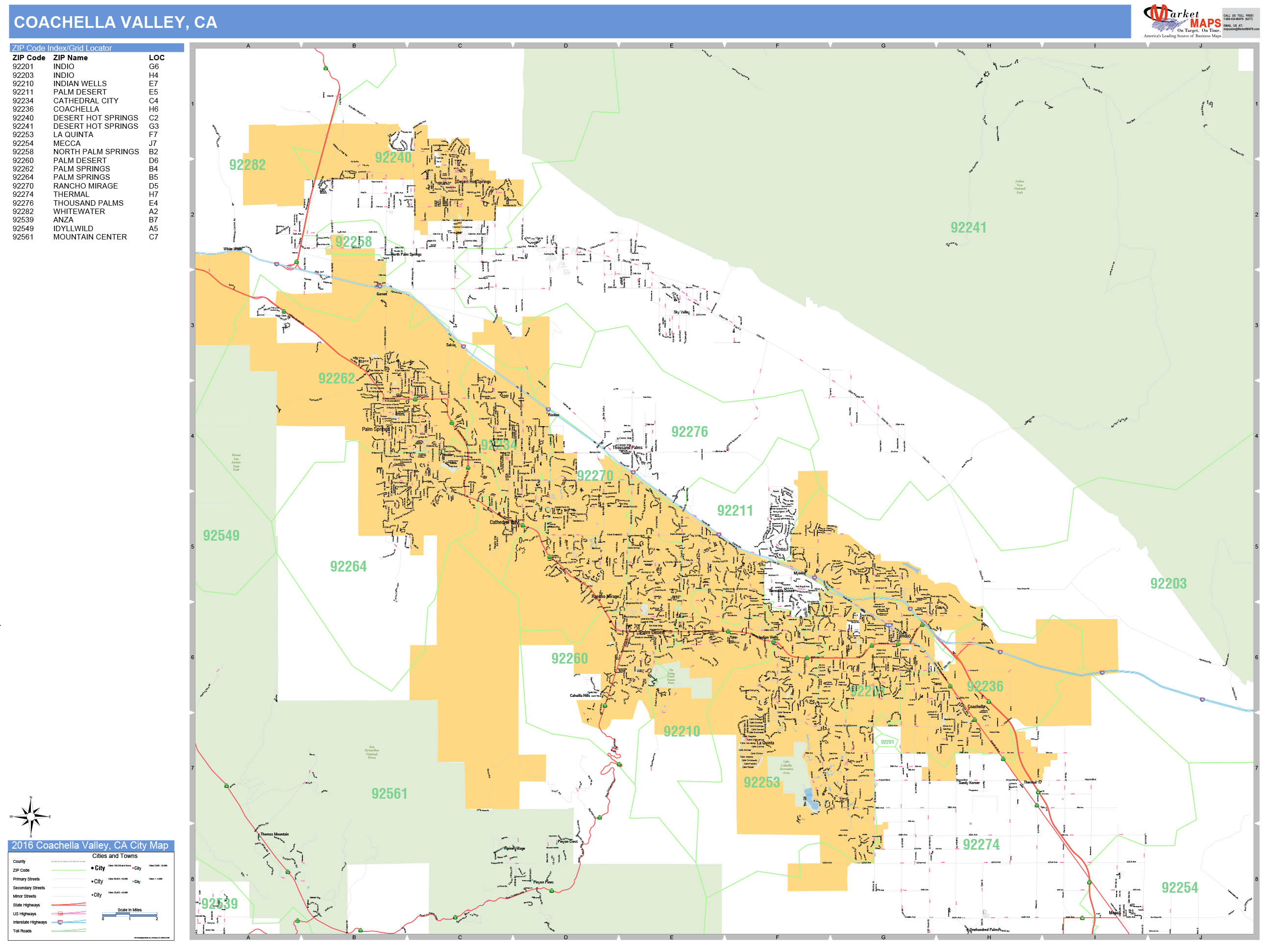 Coachella Valley California Wall Map (Basic Style) by MarketMAPS