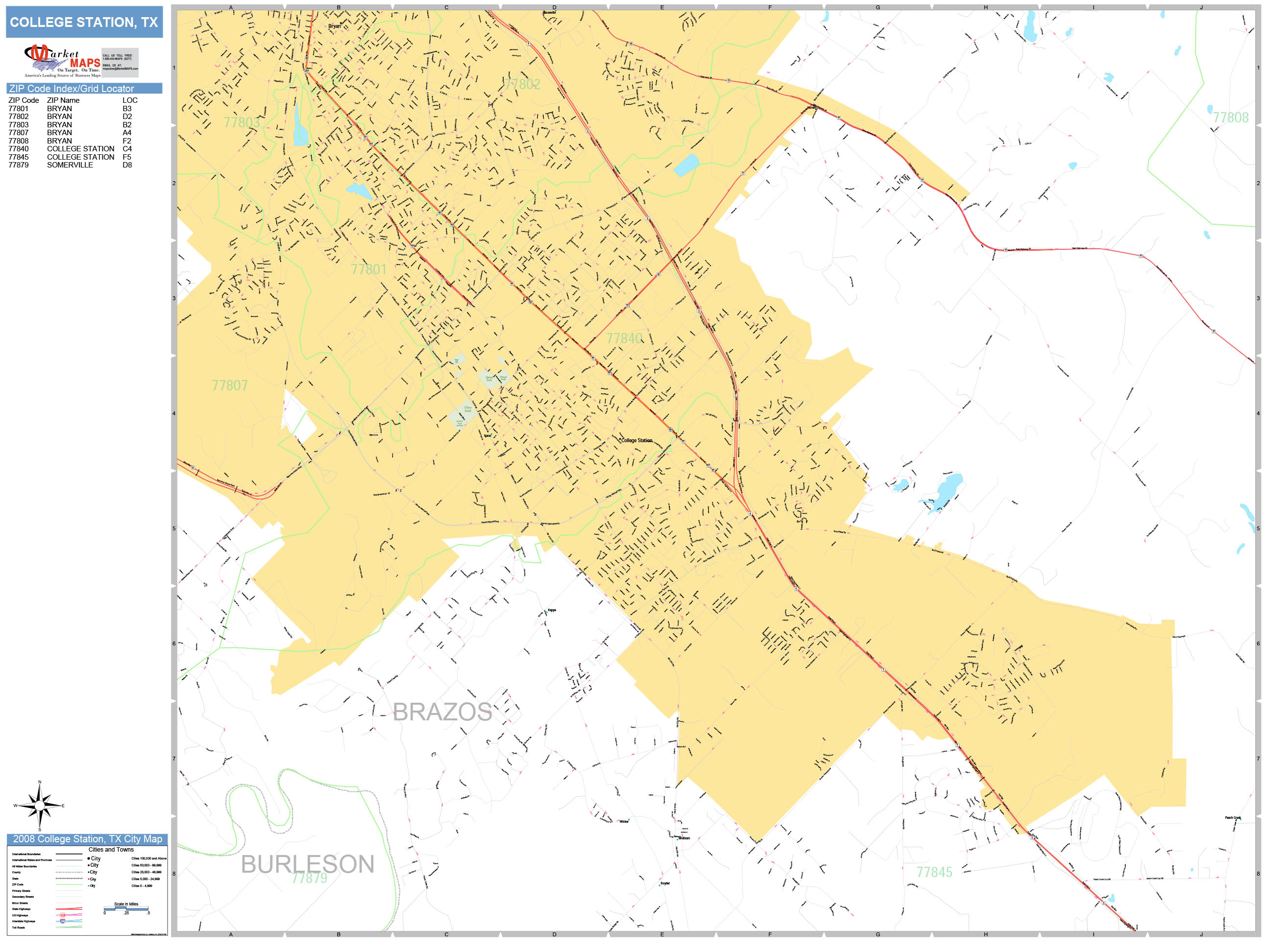 College Station Texas Wall Map (Basic Style) by MarketMAPS