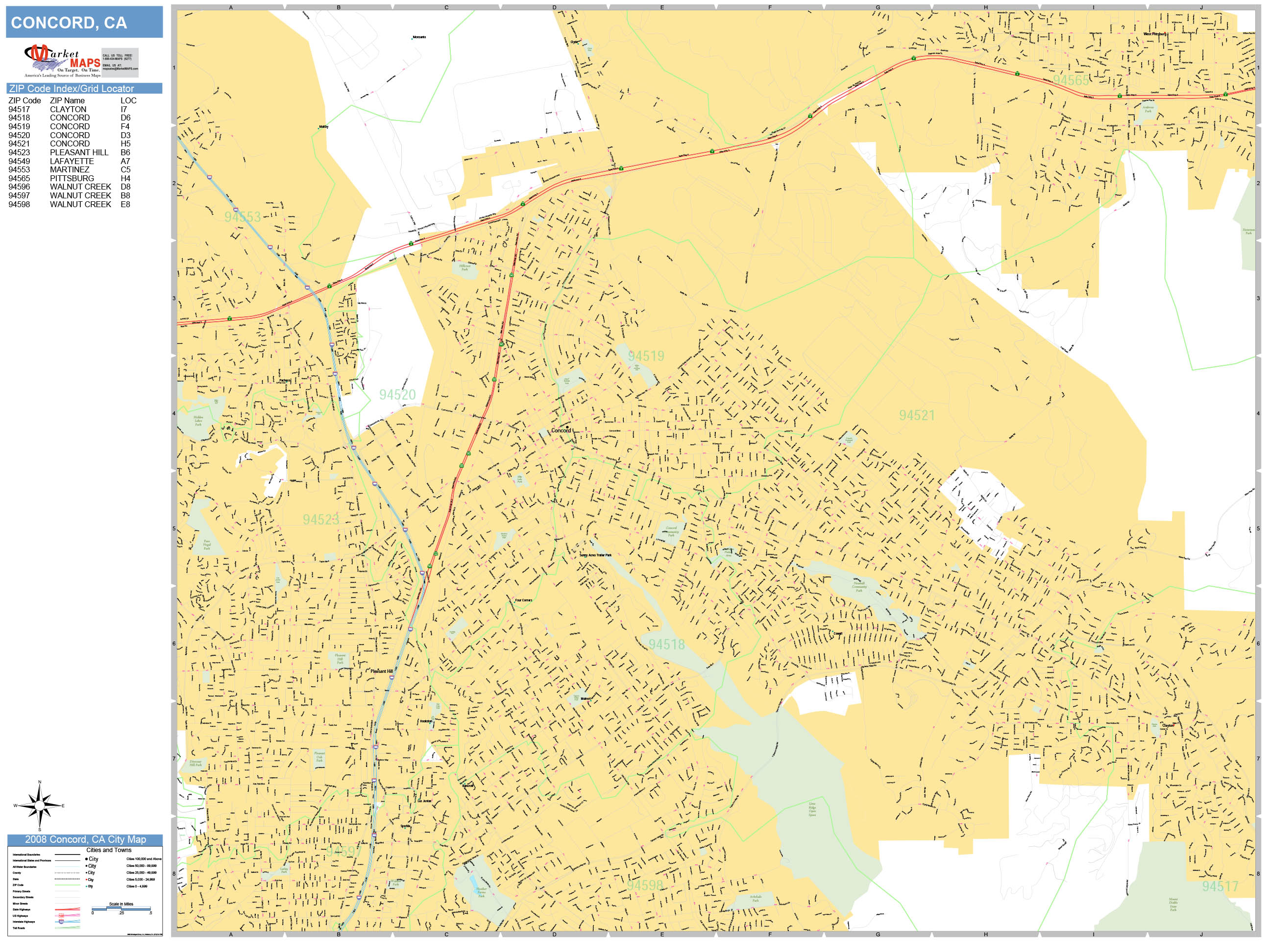 Concord California Wall Map (Basic Style) by MarketMAPS - MapSales.com