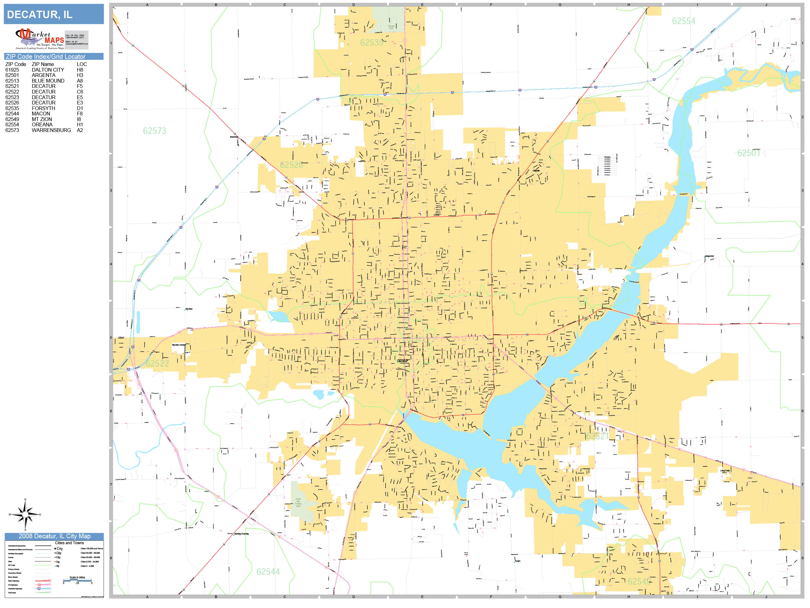 Decatur Illinois Wall Map (Basic Style) by MarketMAPS - MapSales.com