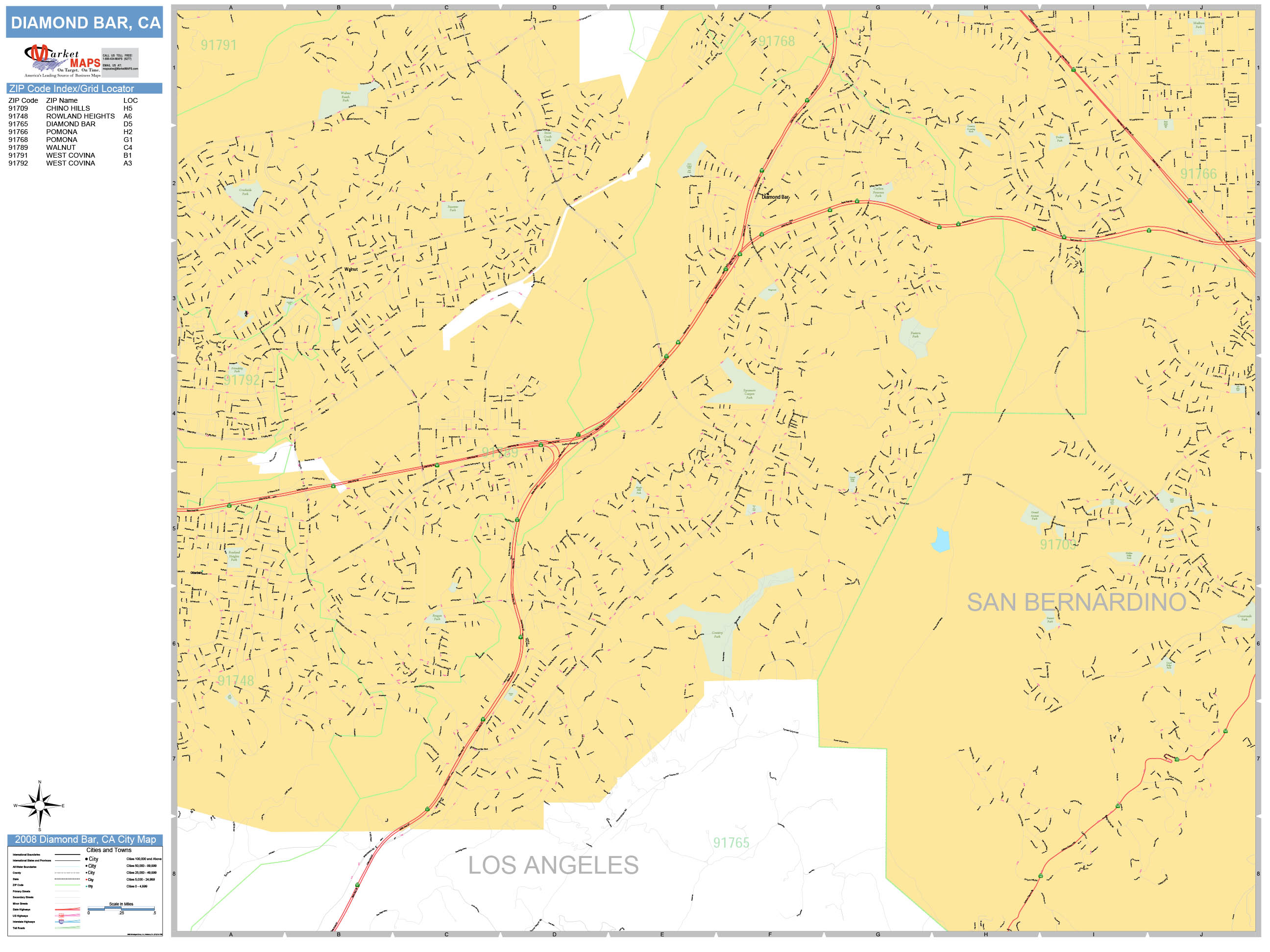 Diamond Bar California Wall Map Basic Style By Market vrogue.co
