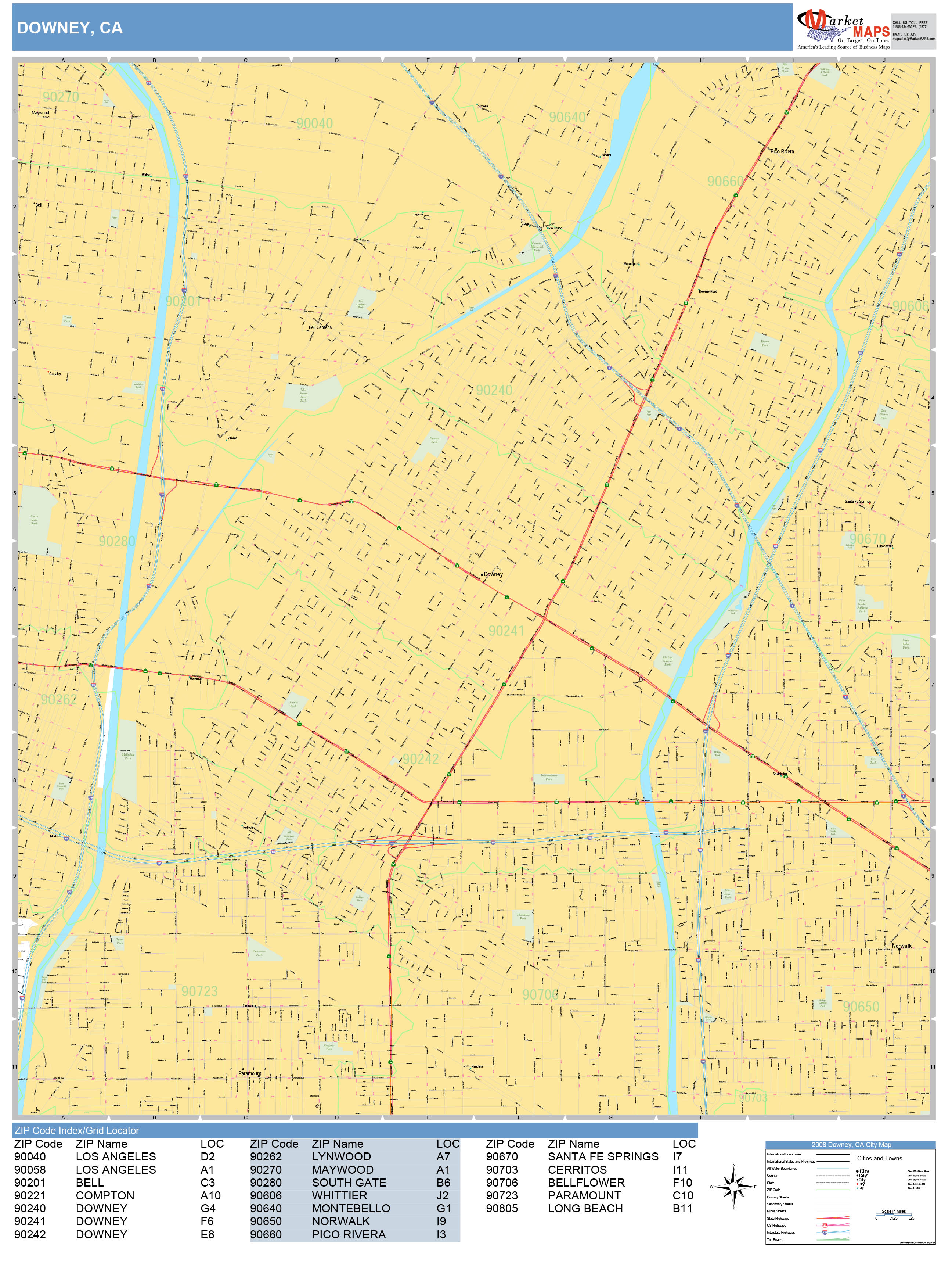 Downey California Wall Map (Basic Style) by MarketMAPS MapSales