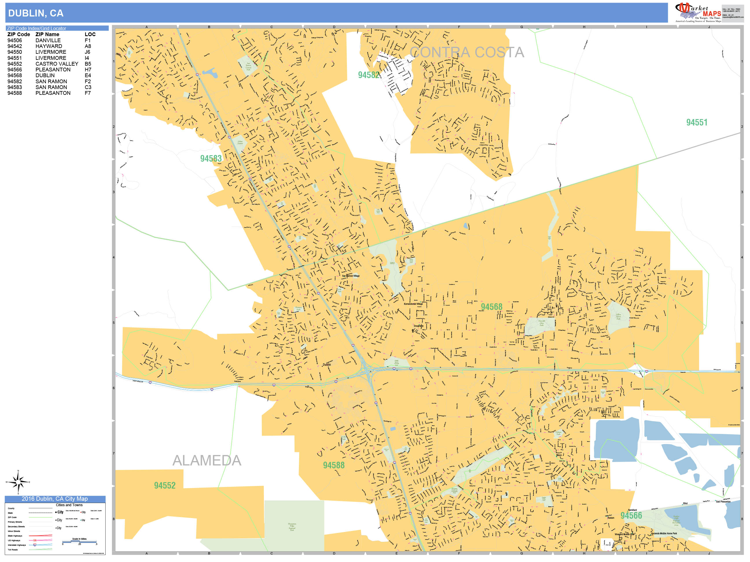 Dublin California Wall Map (Basic Style) by MarketMAPS MapSales