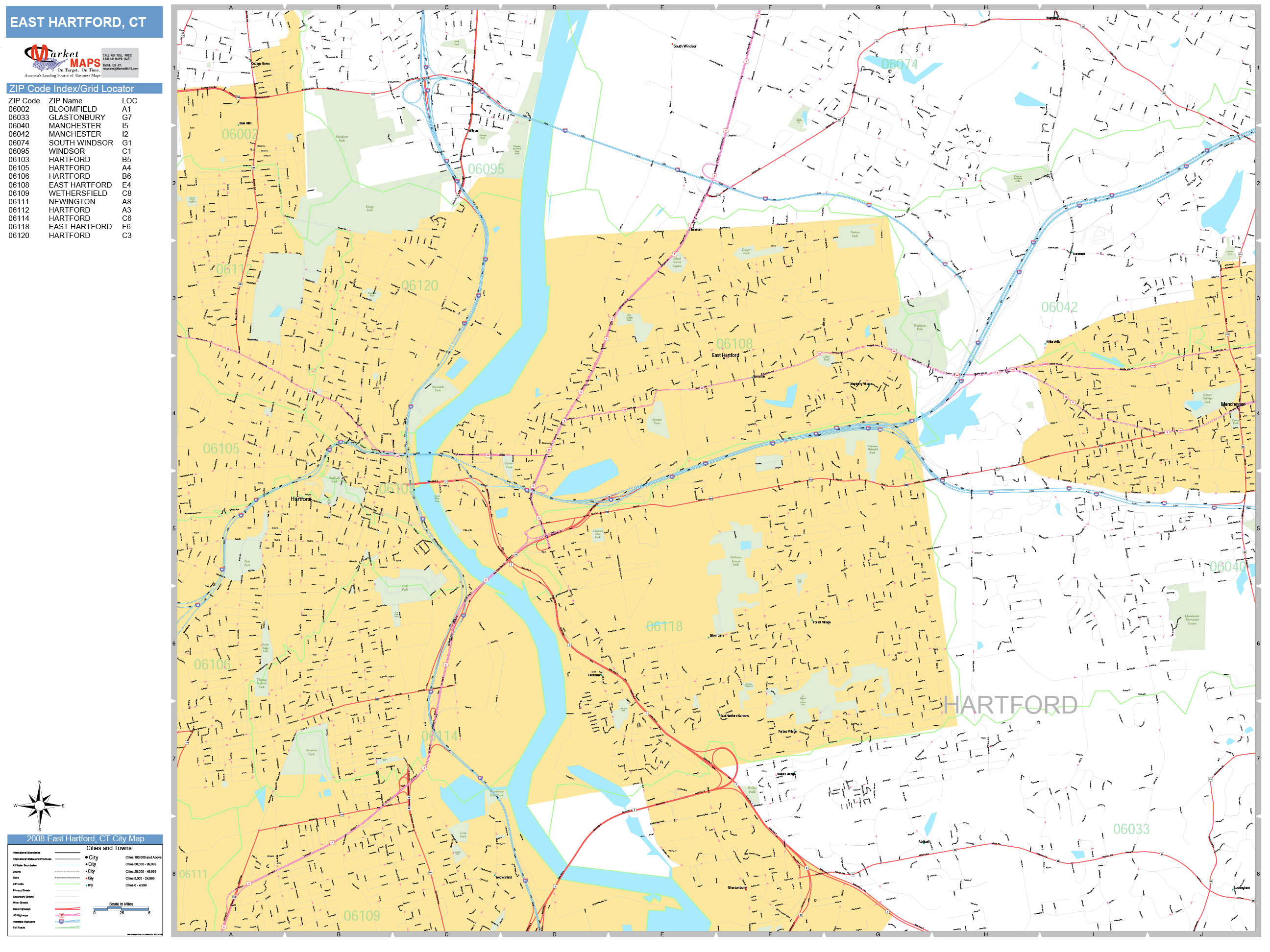East Hartford Connecticut Wall Map (Basic Style) by MarketMAPS