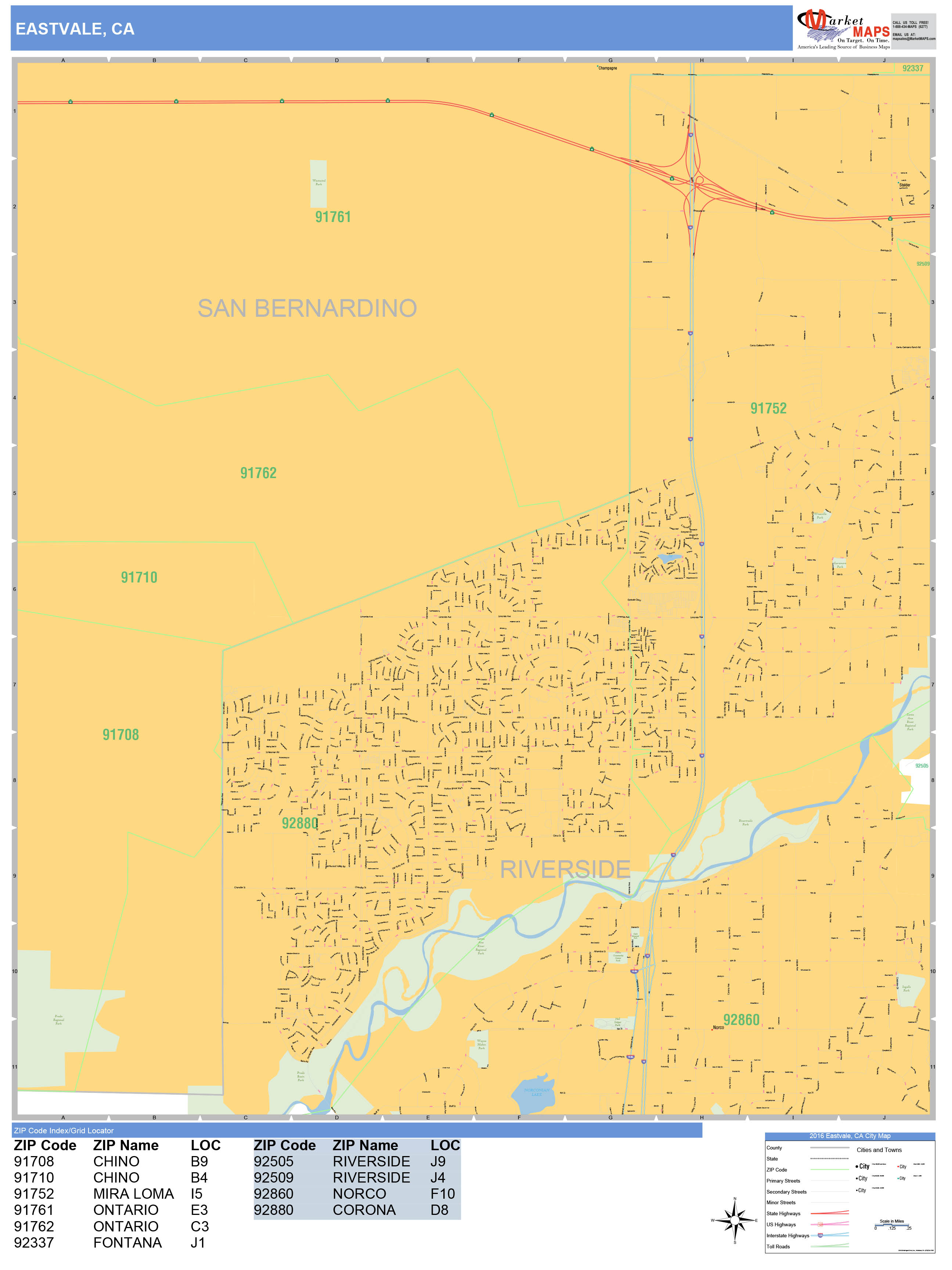 Eastvale California Wall Map (Basic Style) by MarketMAPS