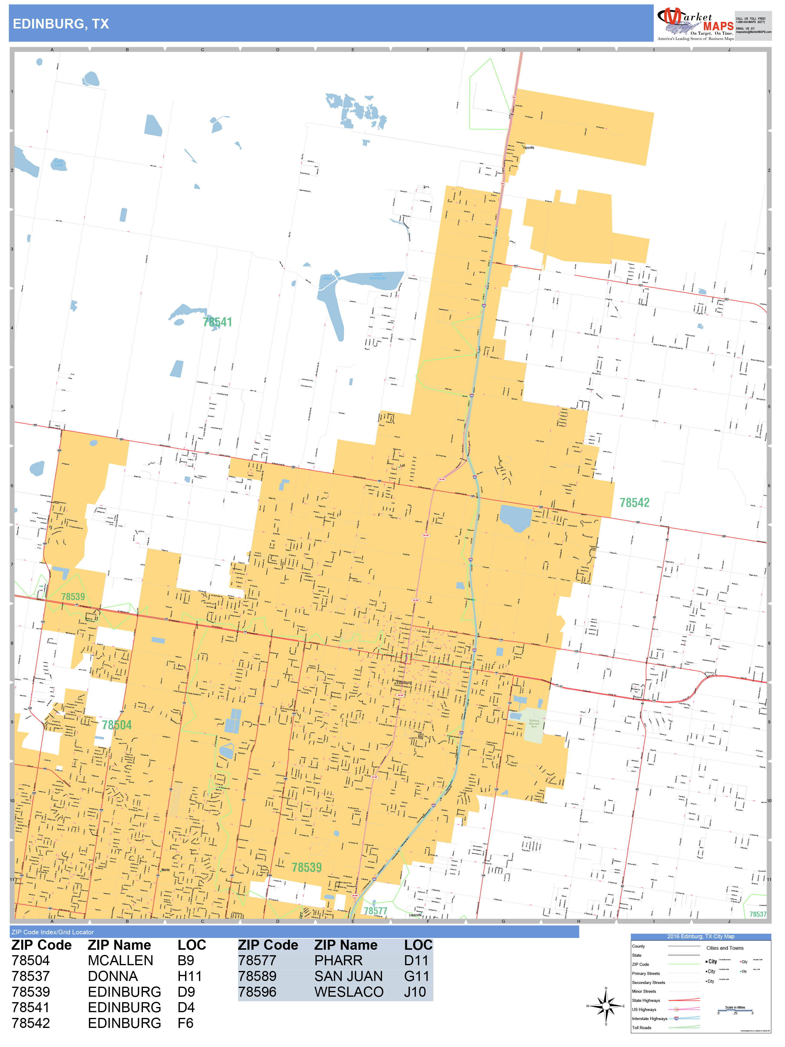 Edinburg Texas Wall Map Basic - Edinburg TX 