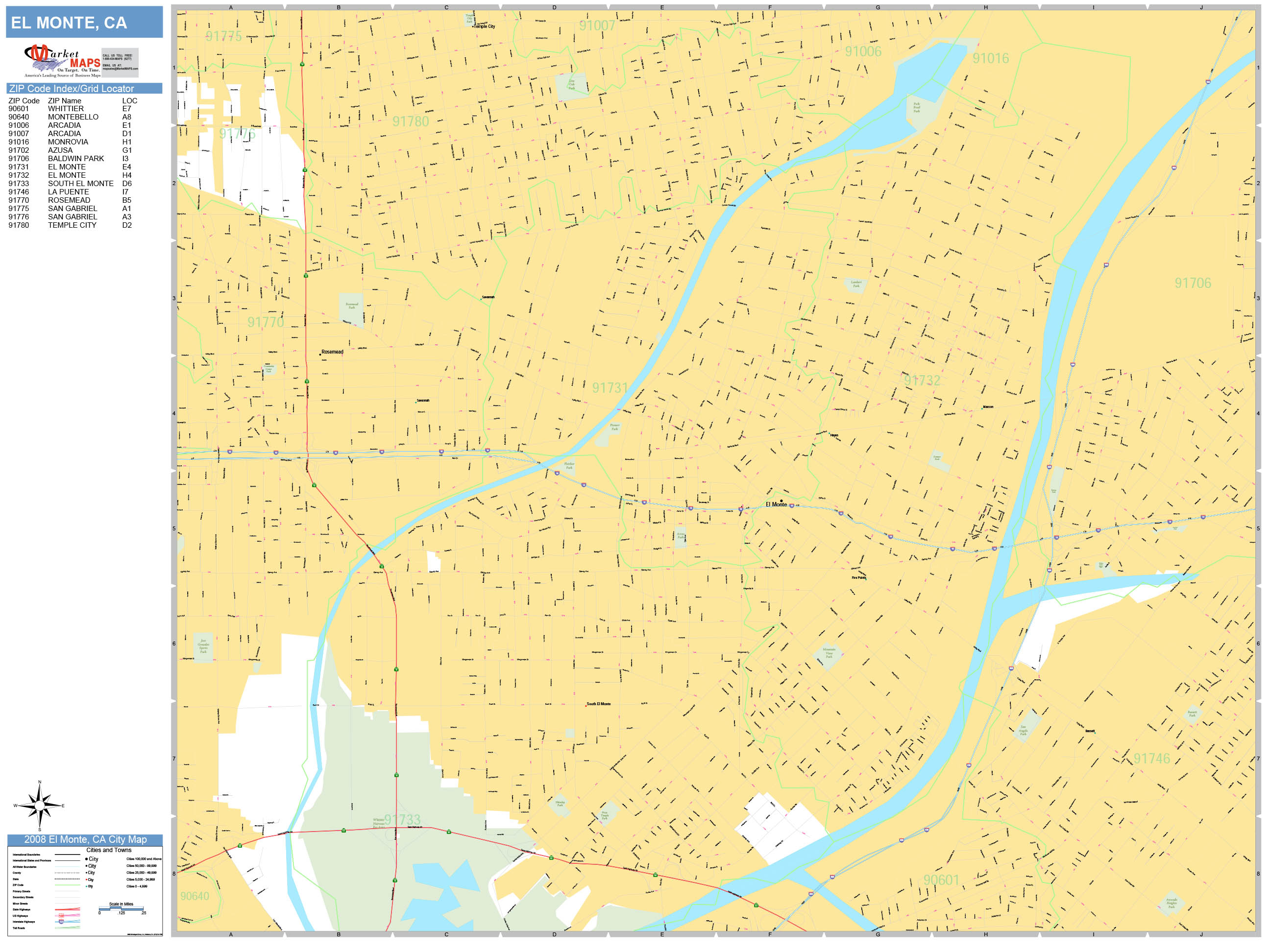 El Monte California Wall Map (Basic Style) by MarketMAPS