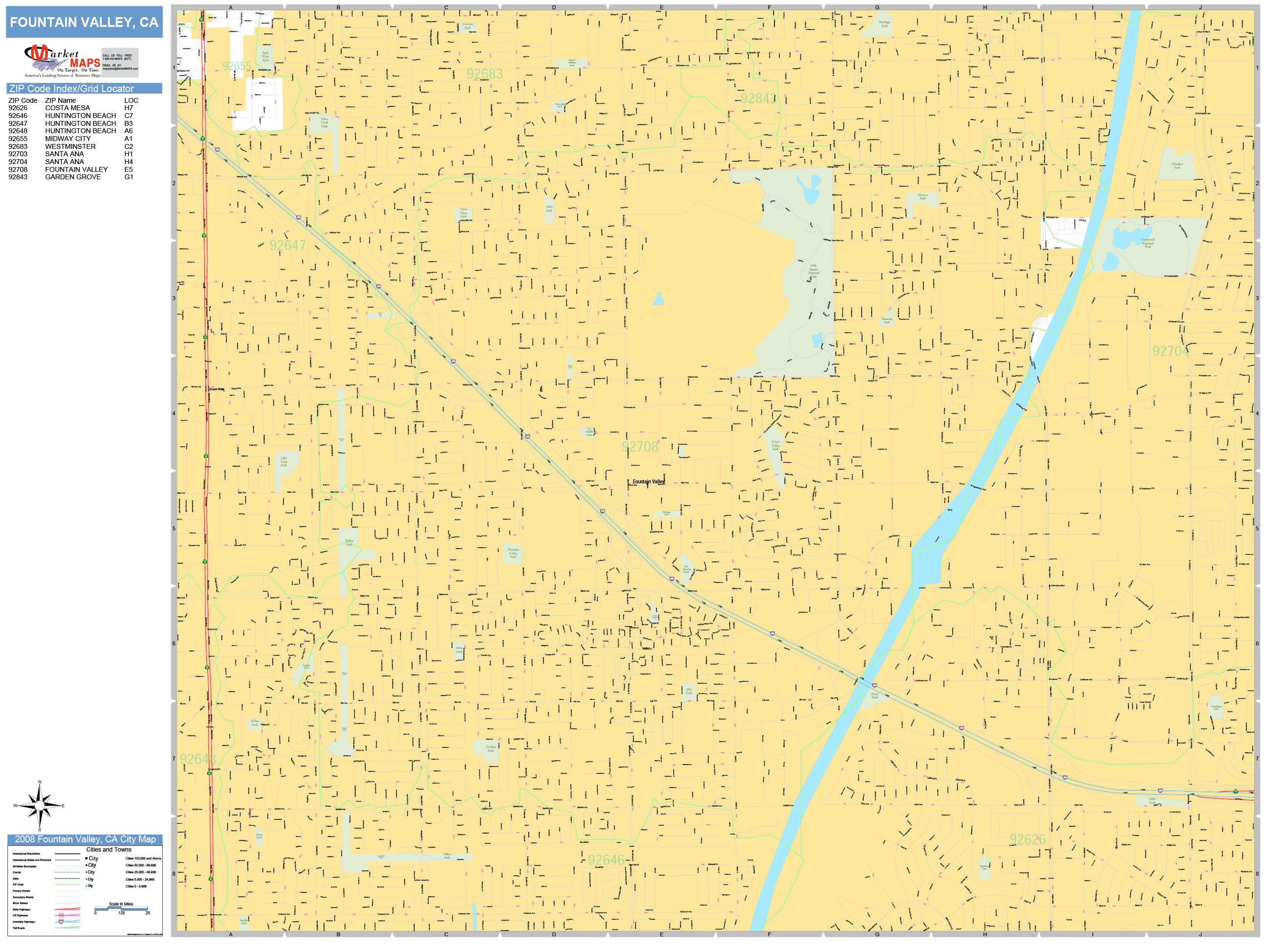 Fountain Valley California Wall Map (Basic Style) by MarketMAPS