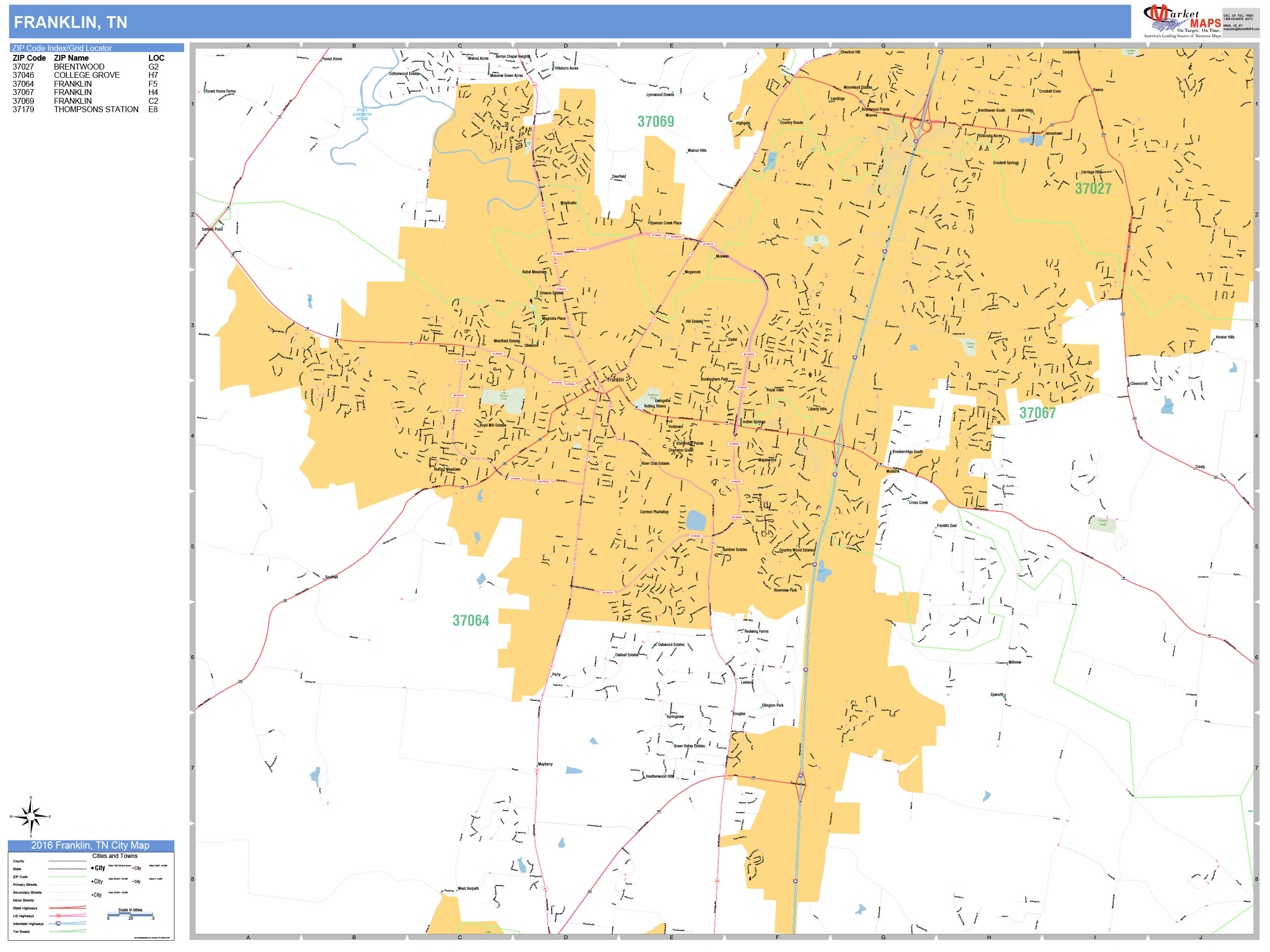 Franklin Tennessee Wall Map (Basic Style) by MarketMAPS MapSales