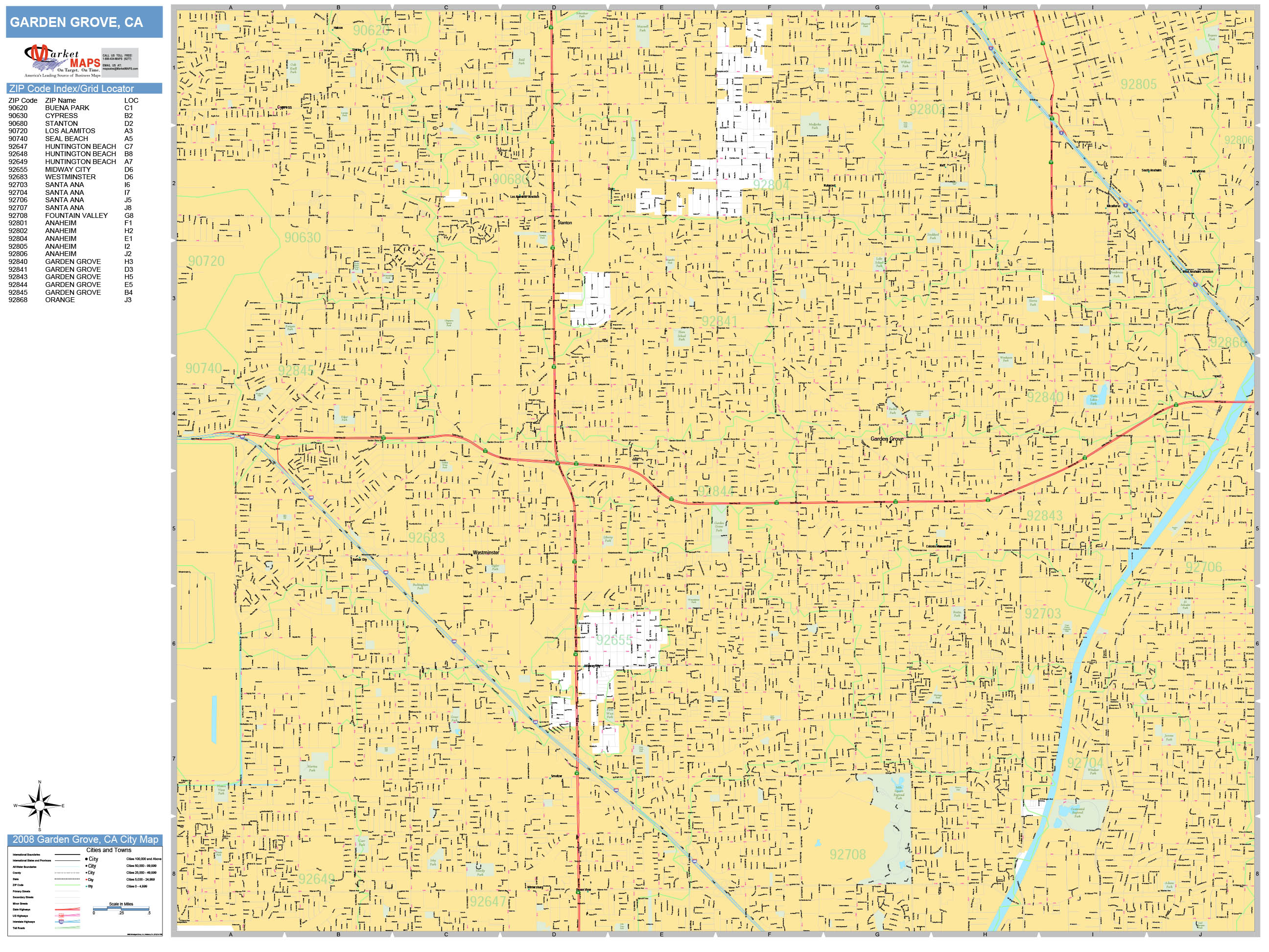 Garden Grove California Wall Map (Basic Style) by MarketMAPS