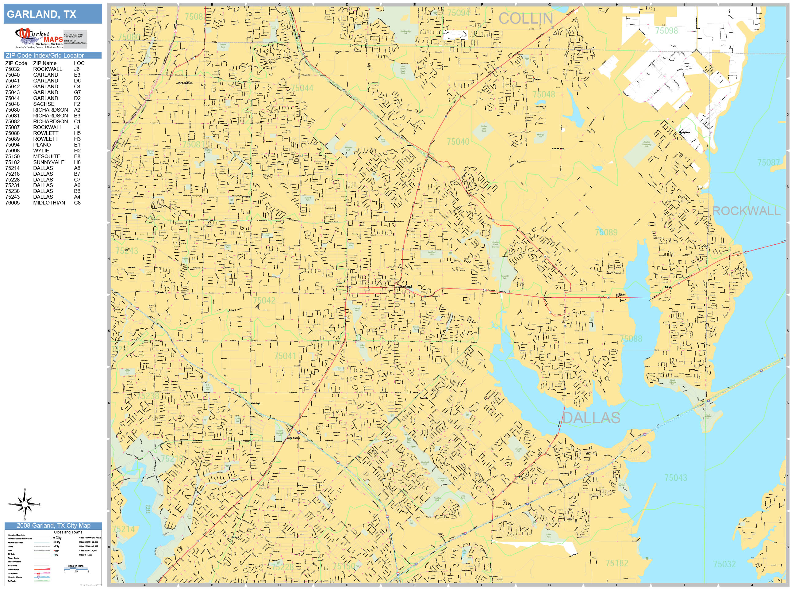 Garland Texas Wall Map (Basic Style) by MarketMAPS