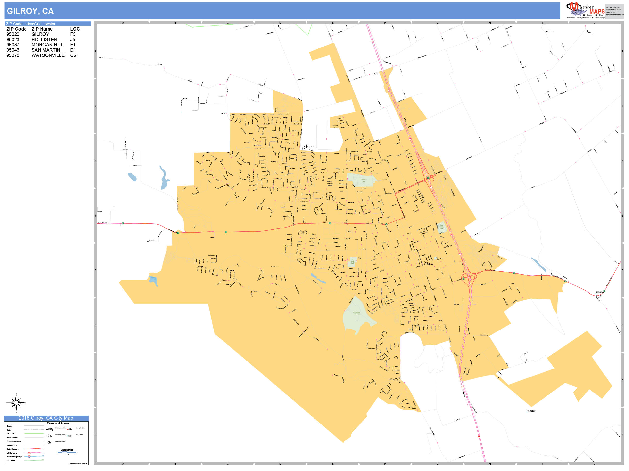 Gilroy California Wall Map (Basic Style) by MarketMAPS