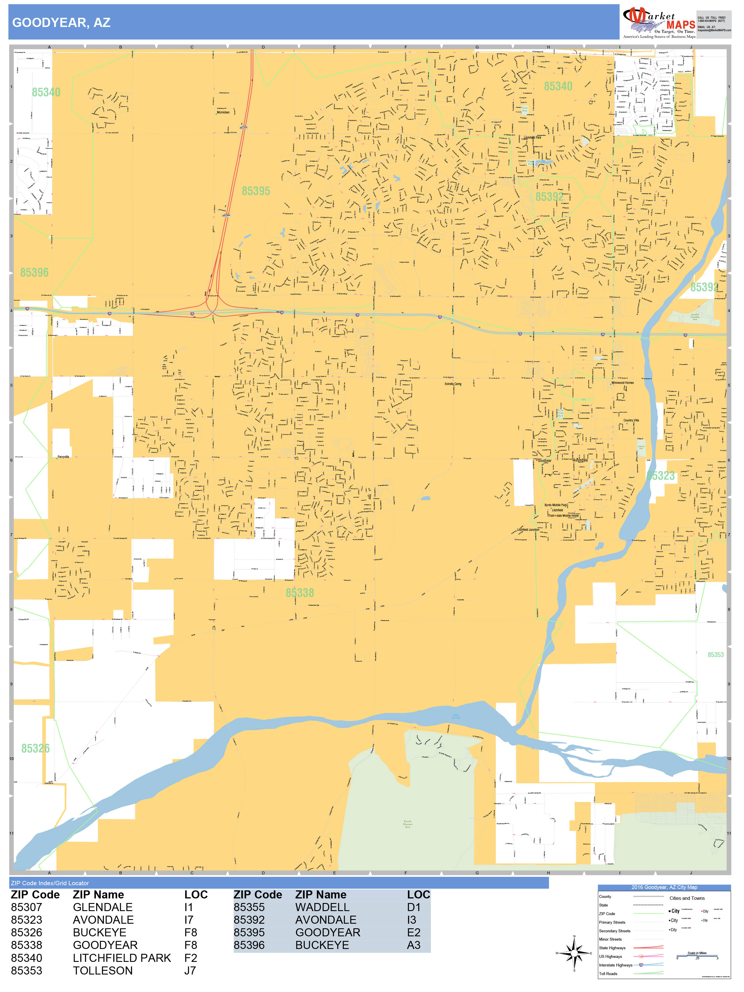 Goodyear Arizona Wall Map (Basic Style) by MarketMAPS MapSales