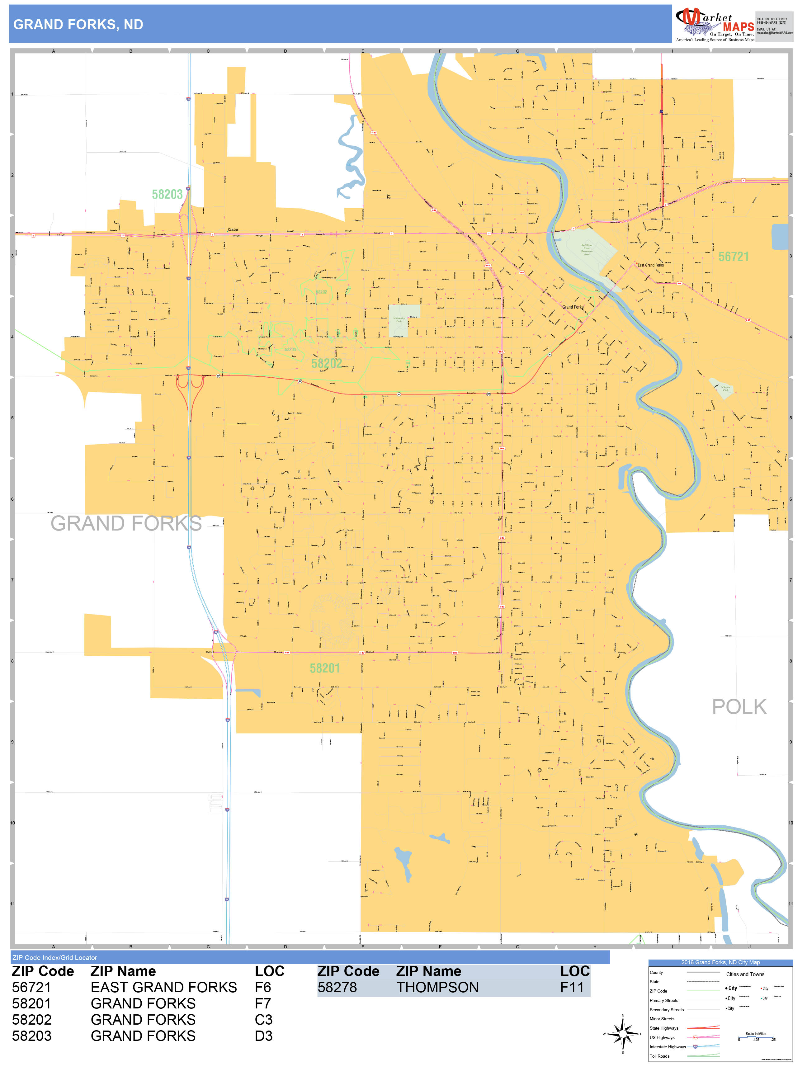Grand Forks North Dakota Wall Map (Basic Style) by MarketMAPS