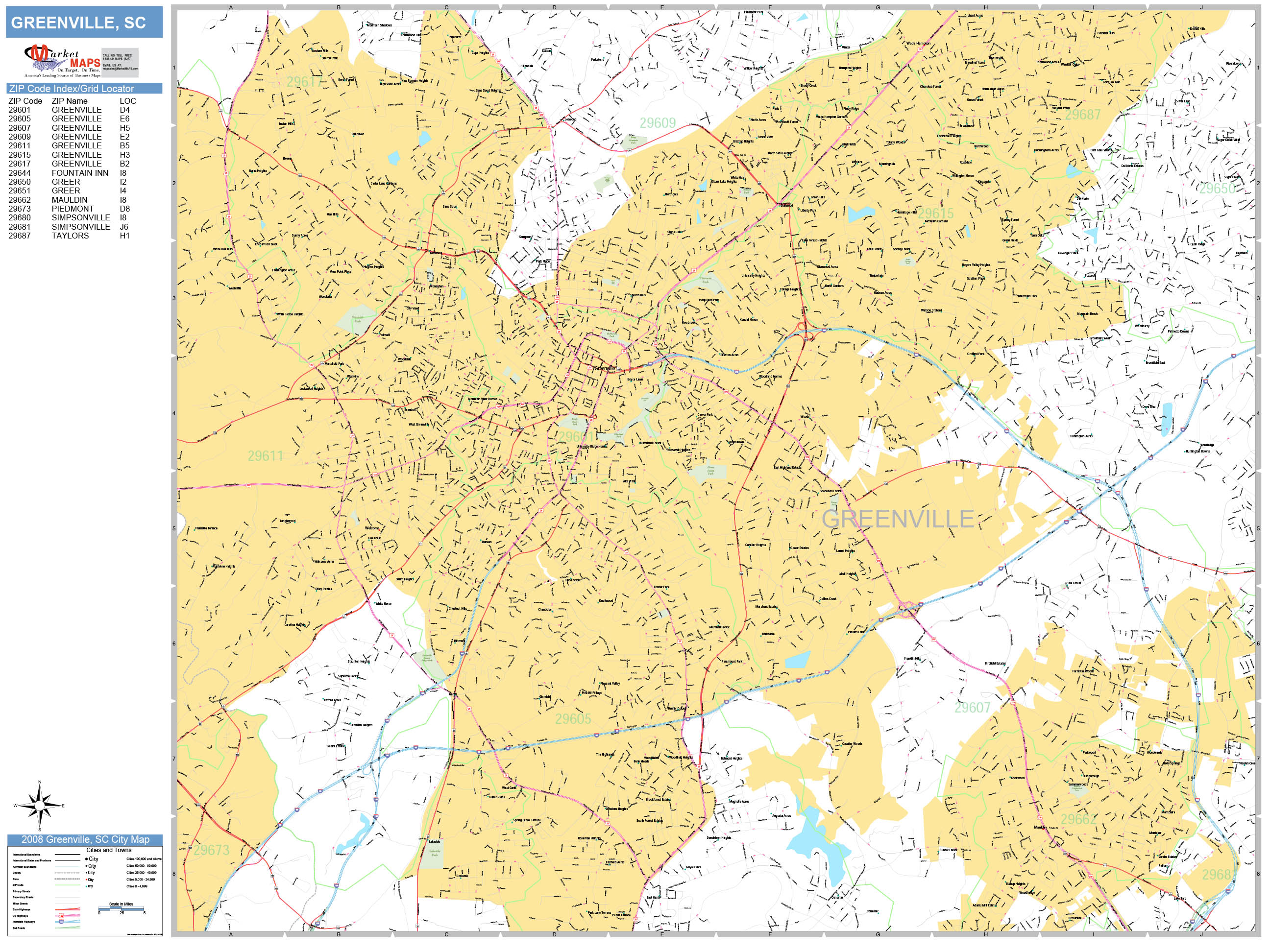 Greenville South Carolina Wall Map (Basic Style) by MarketMAPS MapSales