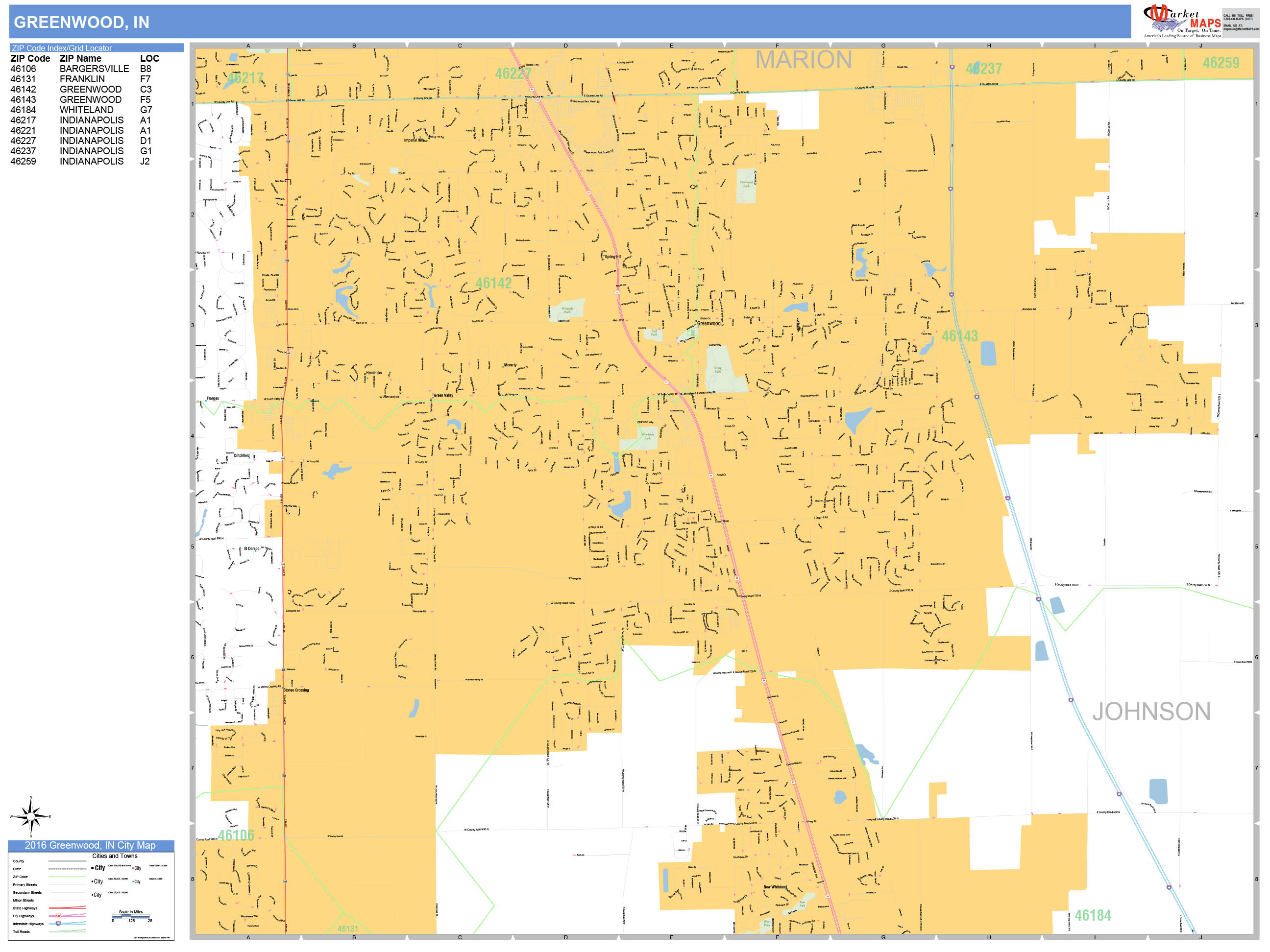 Greenwood Indiana Wall Map (Basic Style) by MarketMAPS MapSales