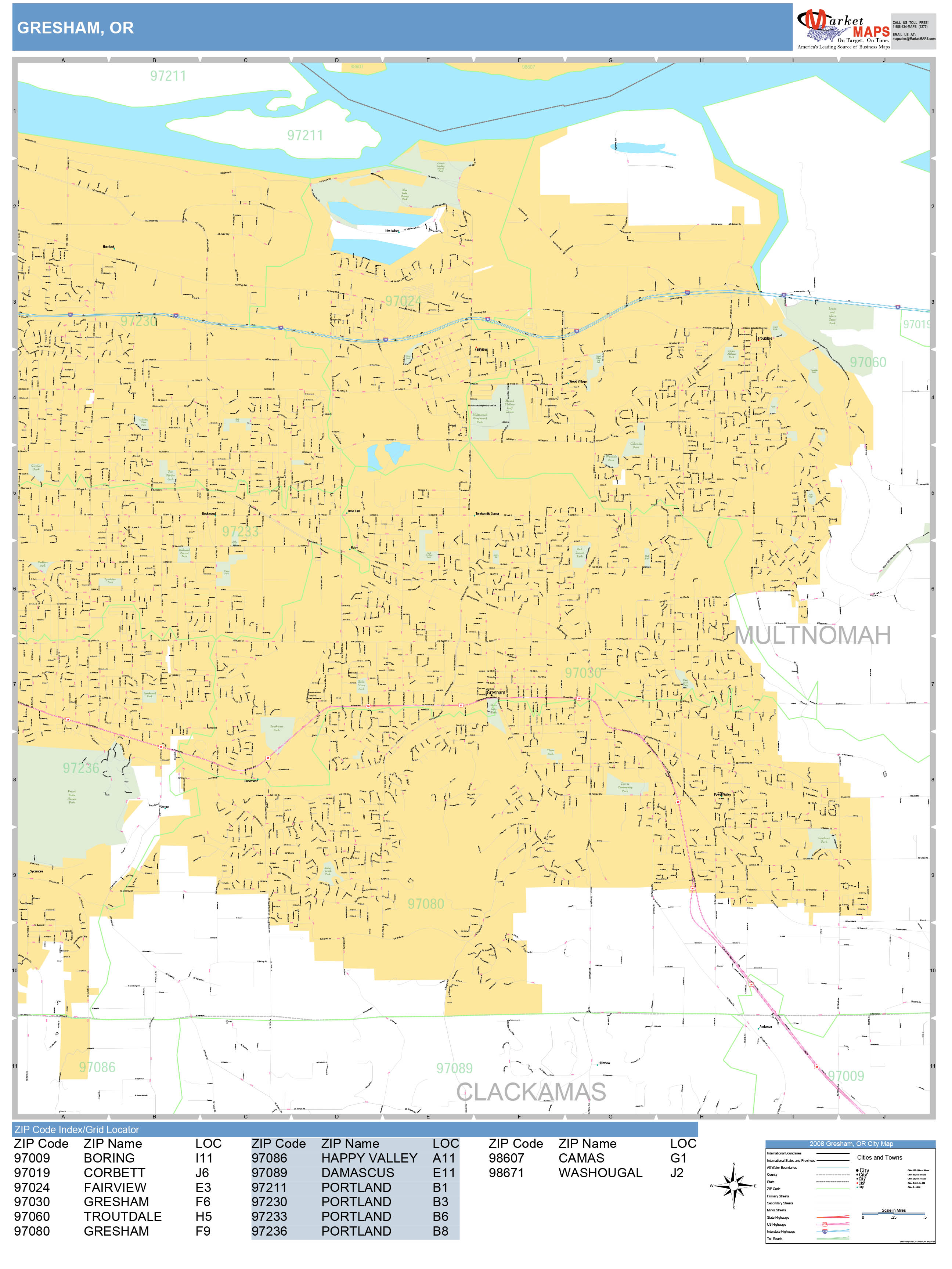 Gresham Oregon Wall Map (Basic Style) by MarketMAPS MapSales
