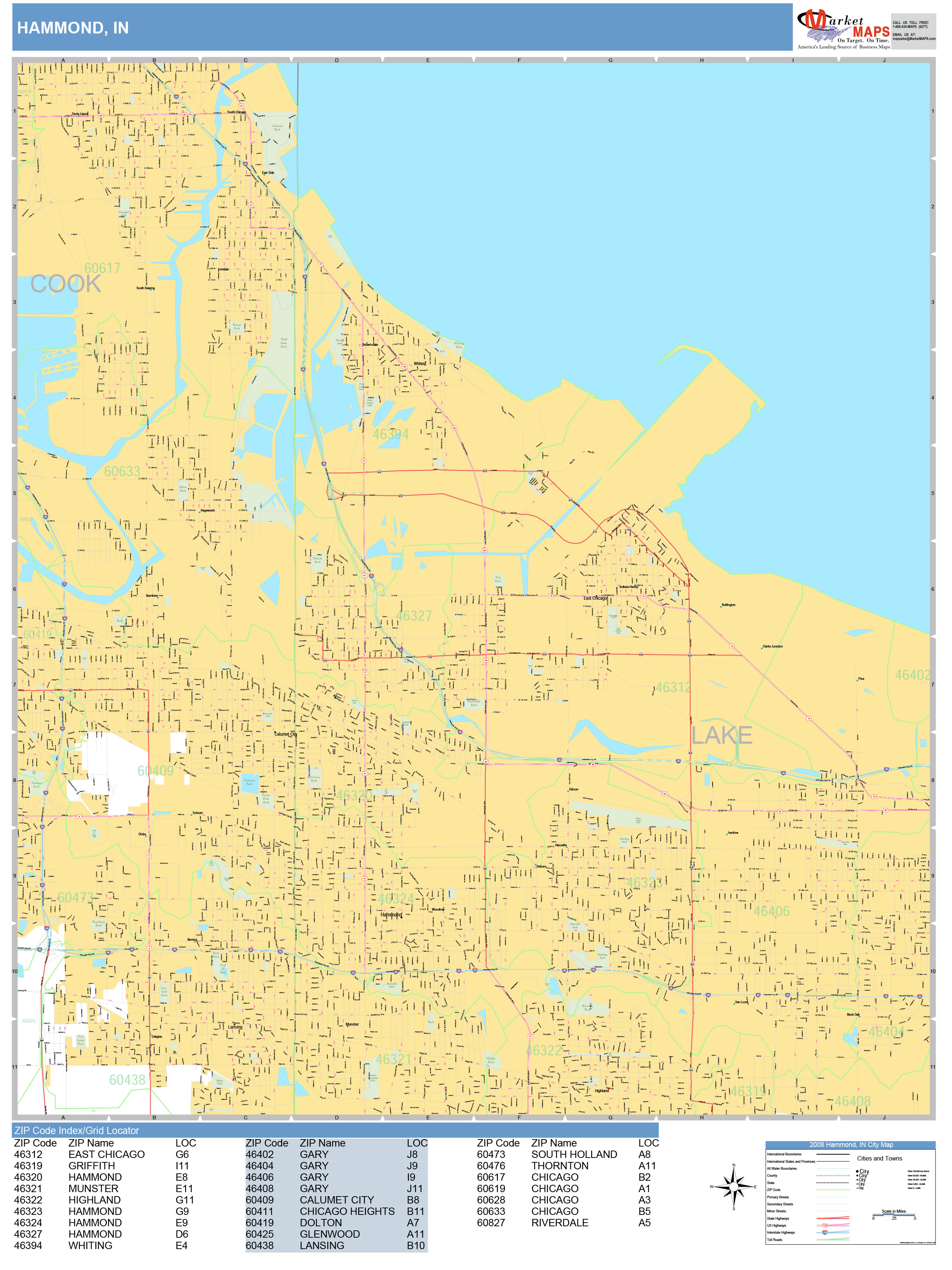 Hammond Indiana Wall Map Basic Style By Marketmaps