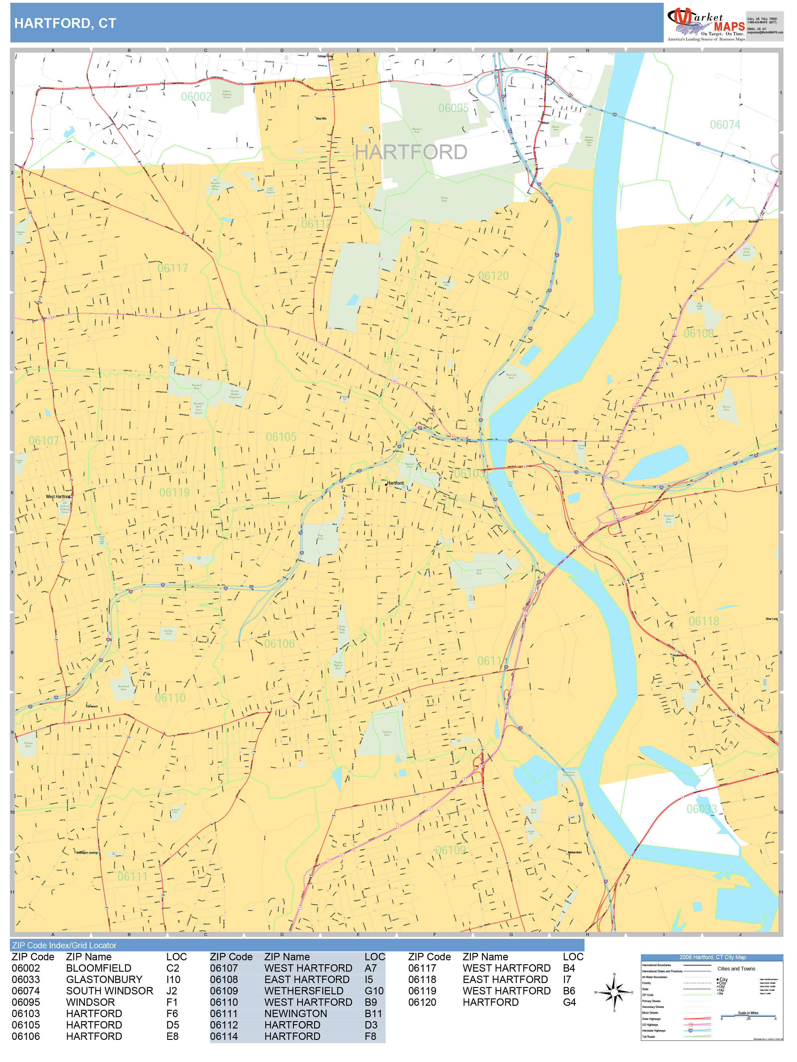 Hartford Connecticut Wall Map (Basic Style) by MarketMAPS - MapSales.com
