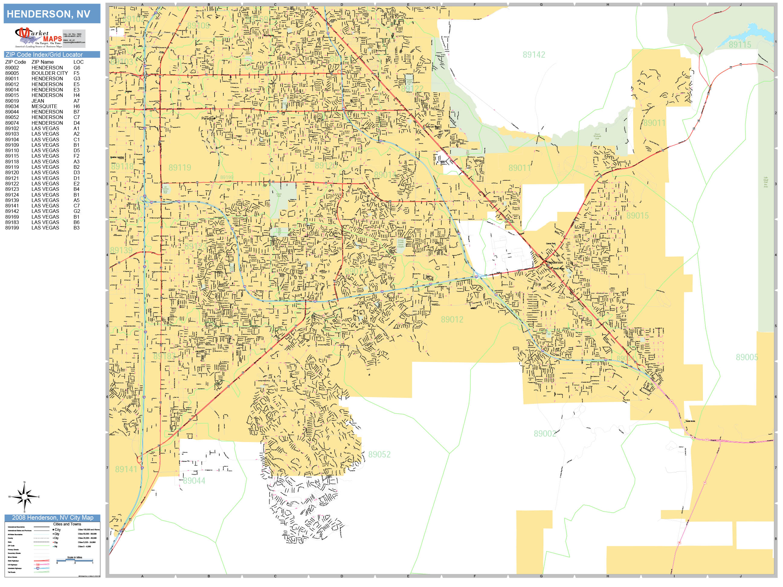 Henderson Nevada Wall Map (Basic Style) by MarketMAPS MapSales