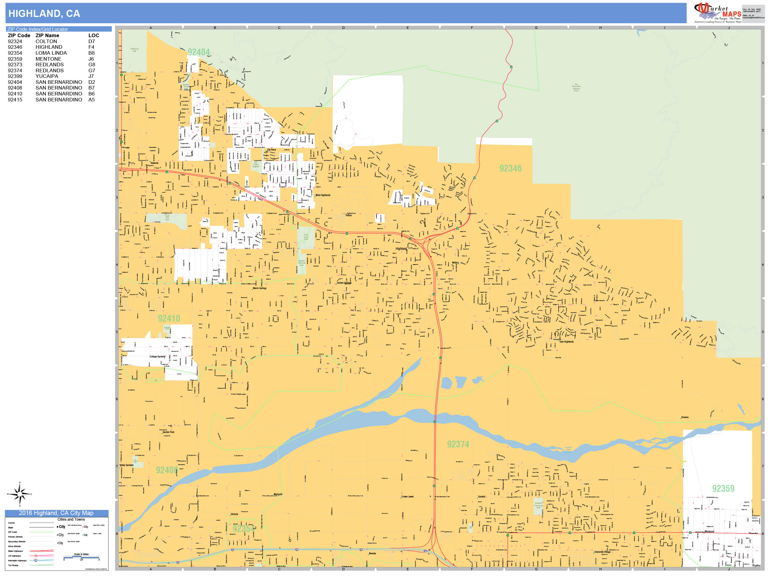 Highland California Wall Map (Basic Style) by MarketMAPS - MapSales.com