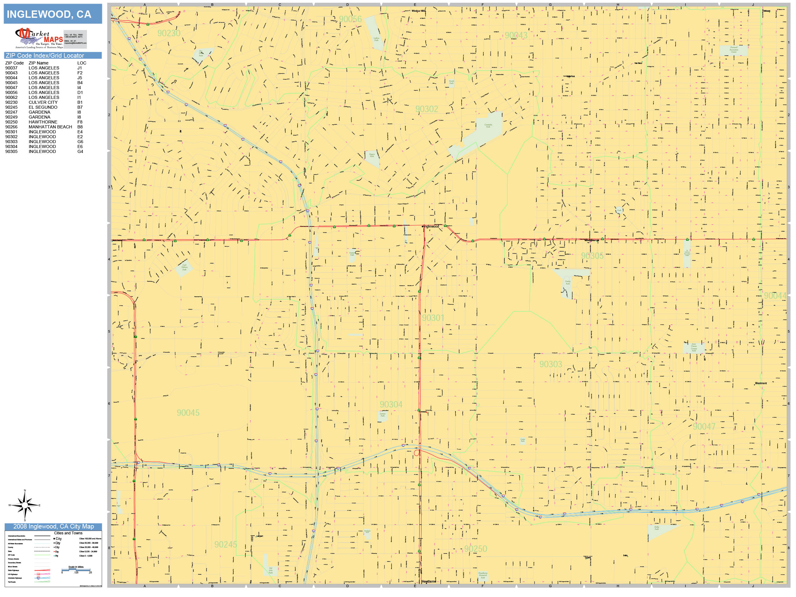 Inglewood California Wall Map (Basic Style) by MarketMAPS MapSales