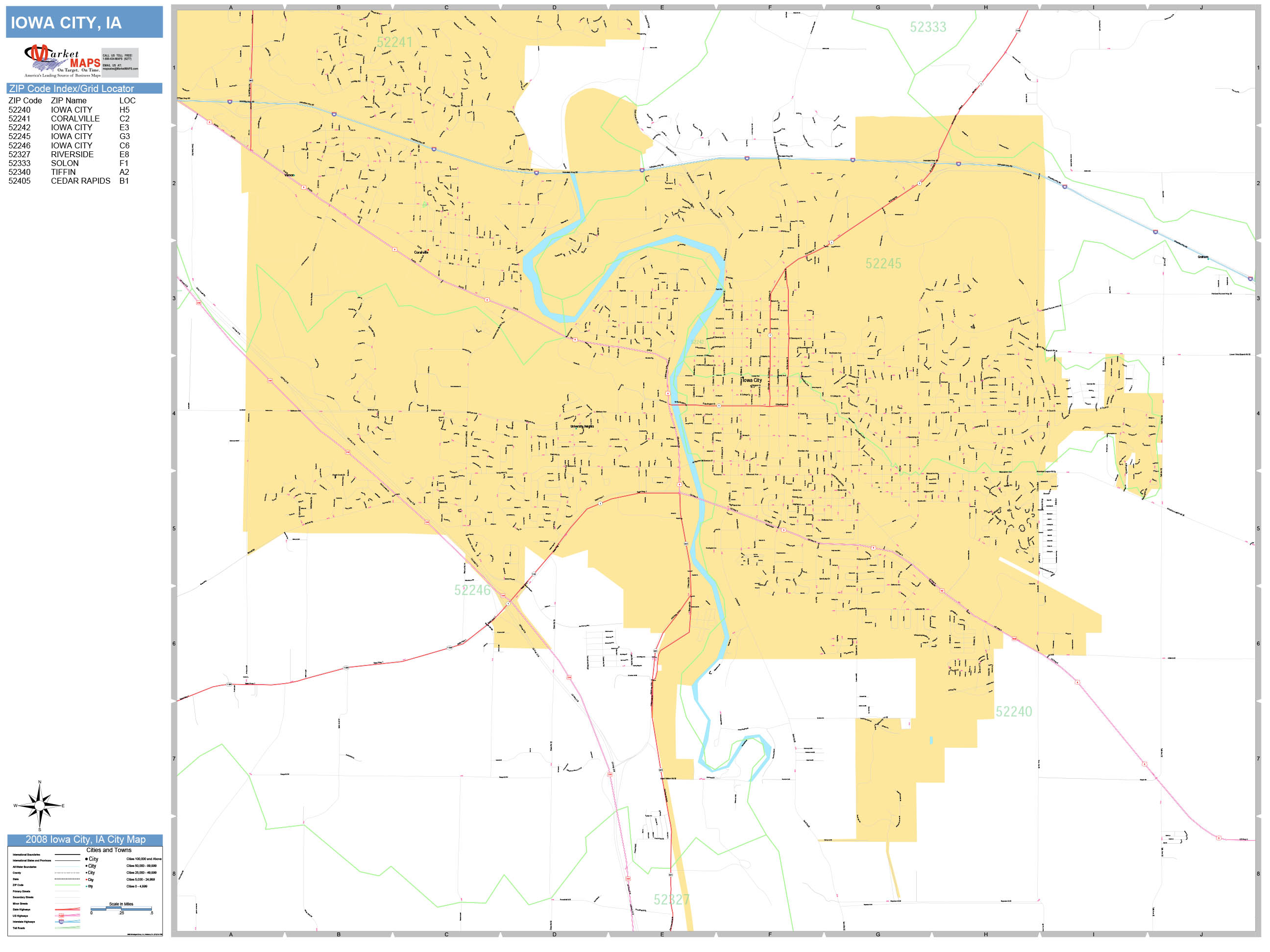 Iowa City Iowa Wall Map (Basic Style) by MarketMAPS