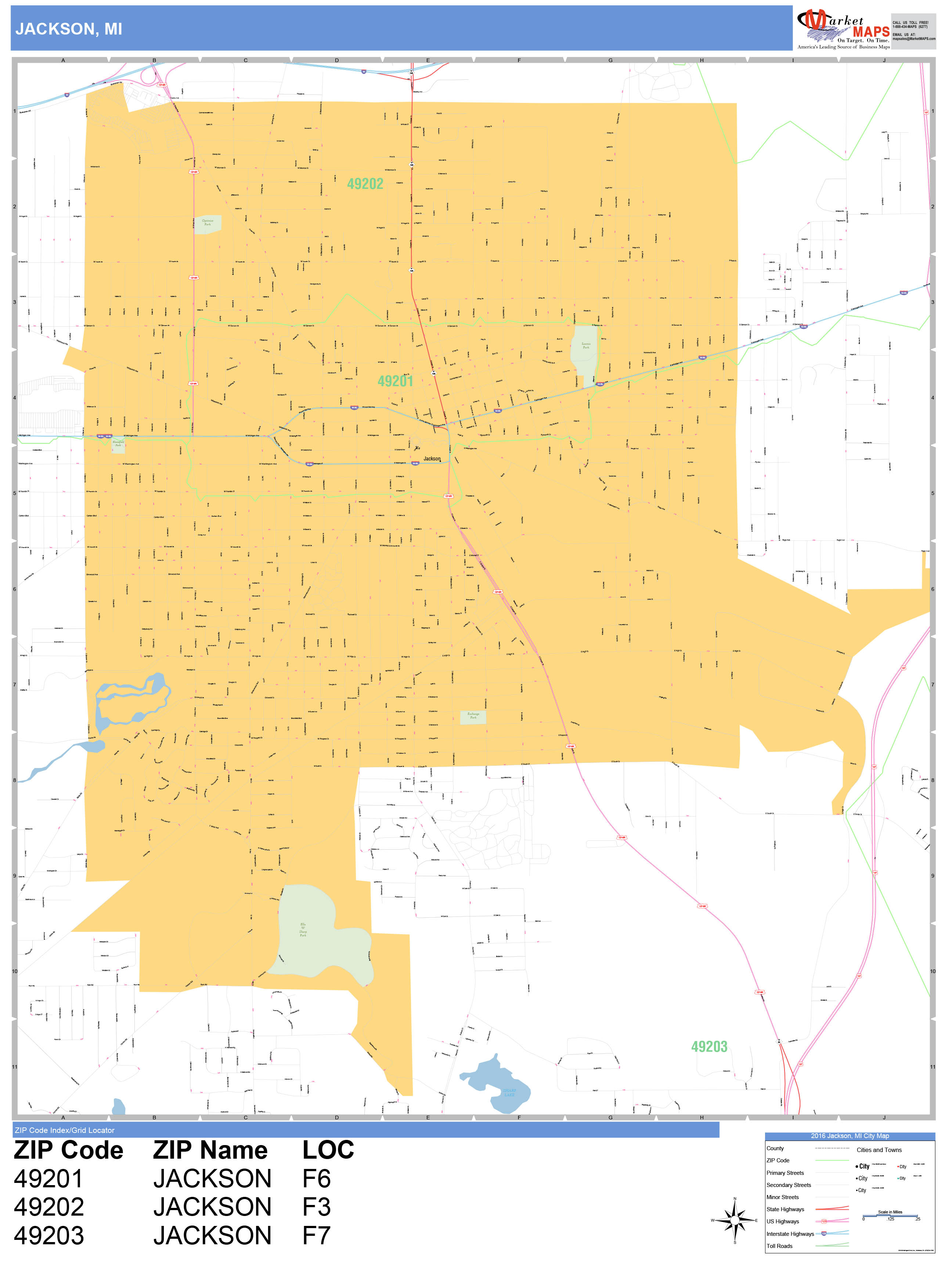 Jackson Michigan Wall Map (Basic Style) by MarketMAPS - MapSales