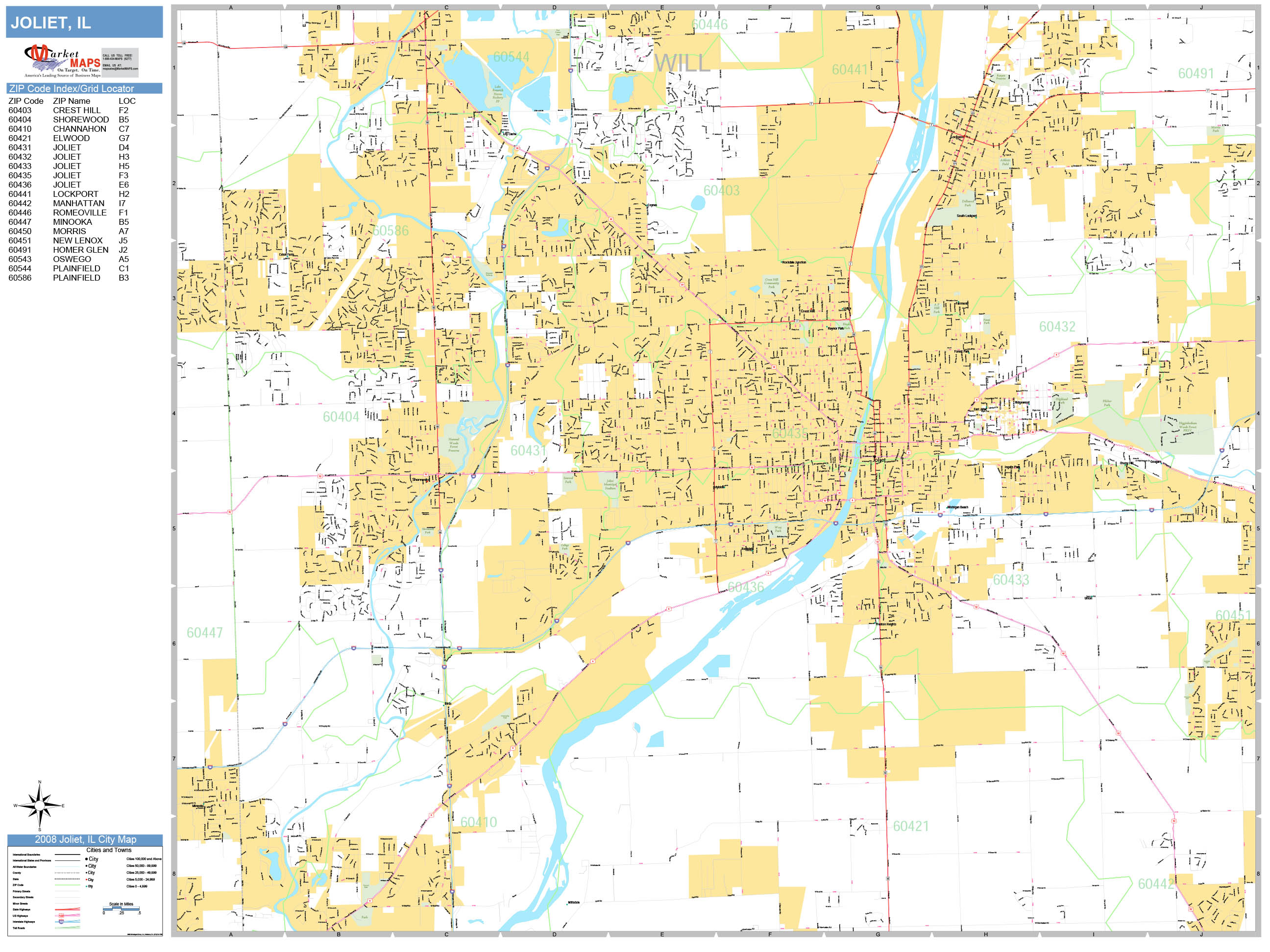 Joliet Illinois Wall Map (Basic Style) by MarketMAPS MapSales