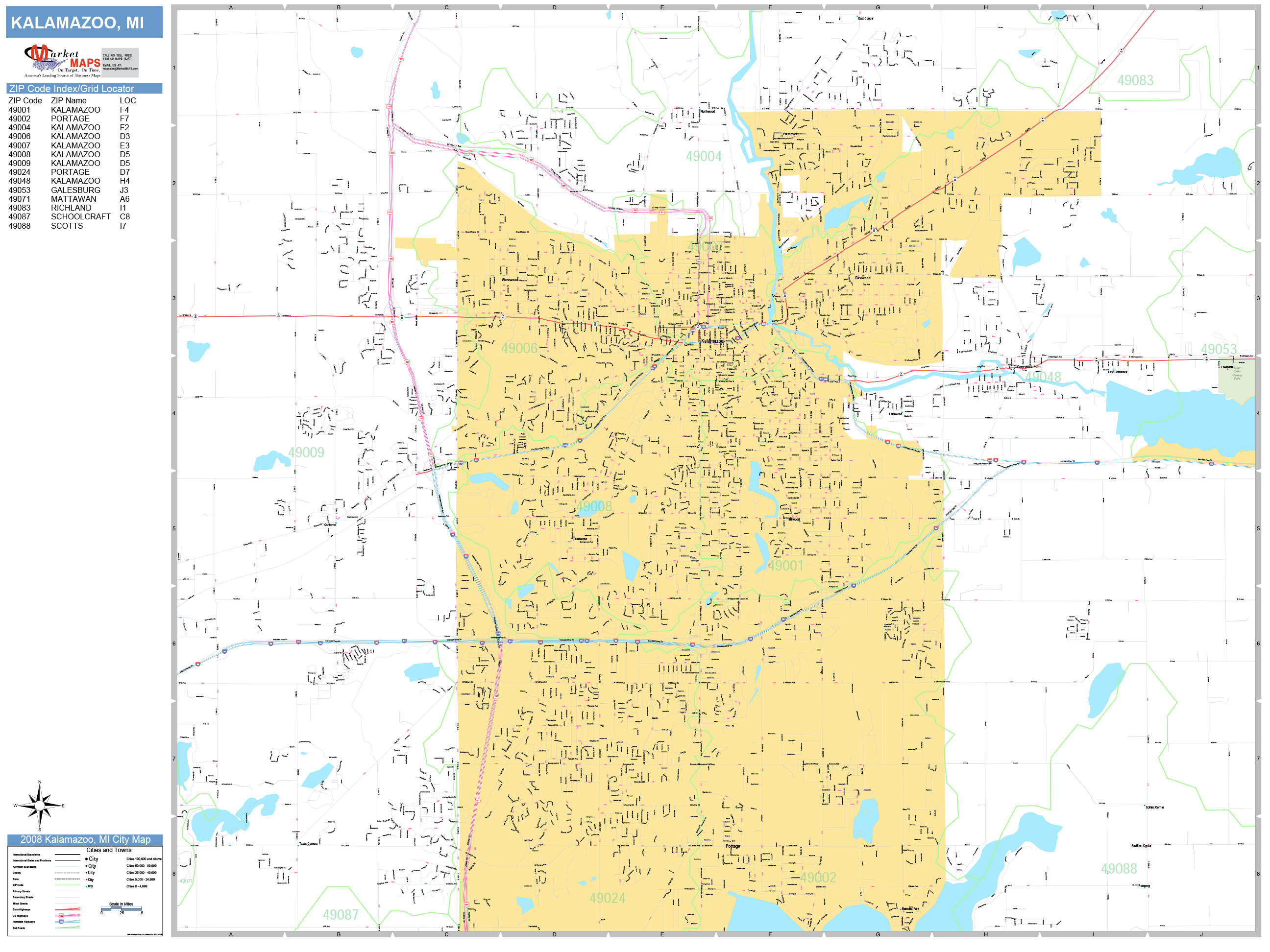 Kalamazoo Michigan Wall Map (Basic Style) by MarketMAPS MapSales