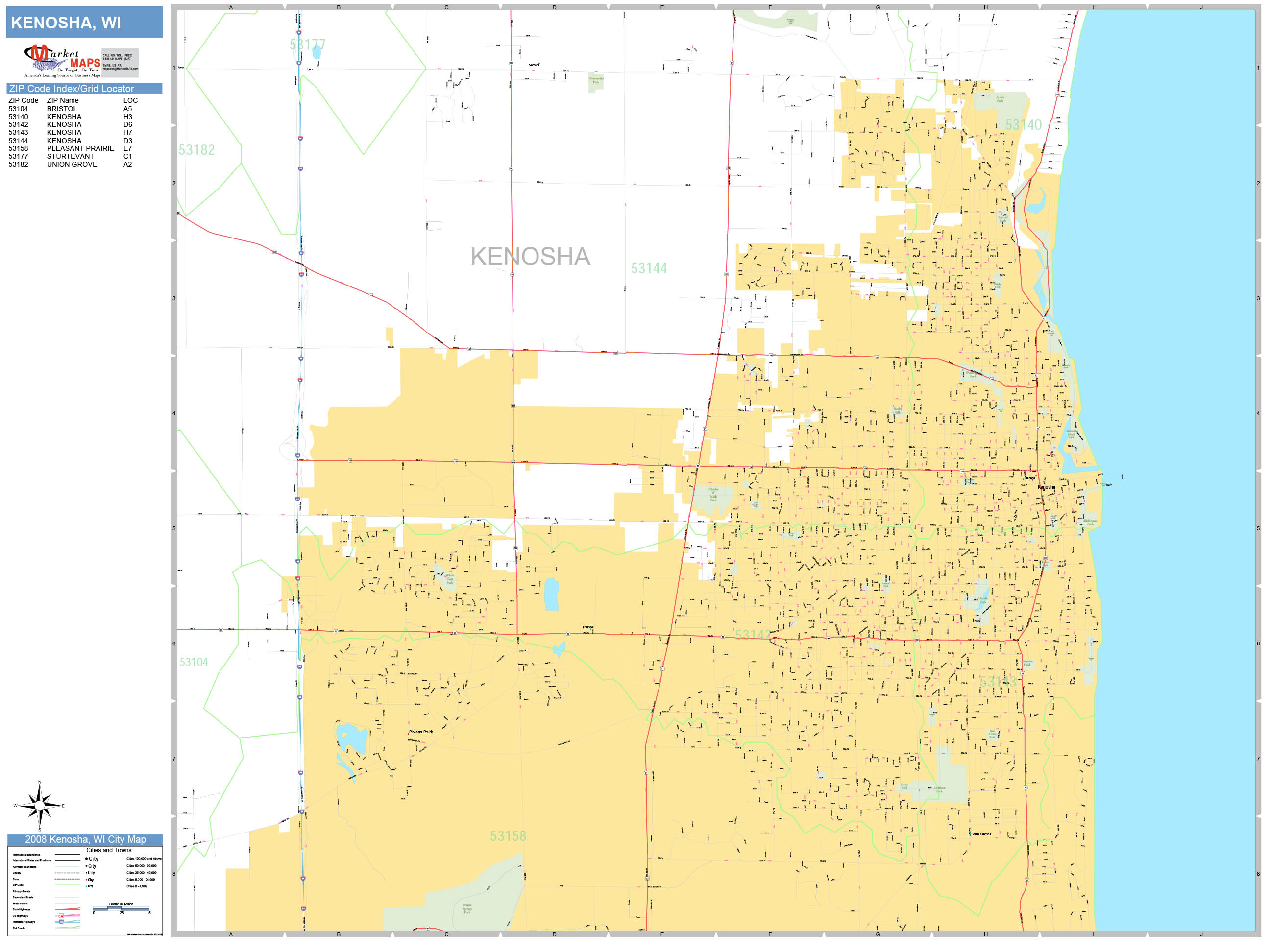 Kenosha Wisconsin Wall Map (Basic Style) by MarketMAPS