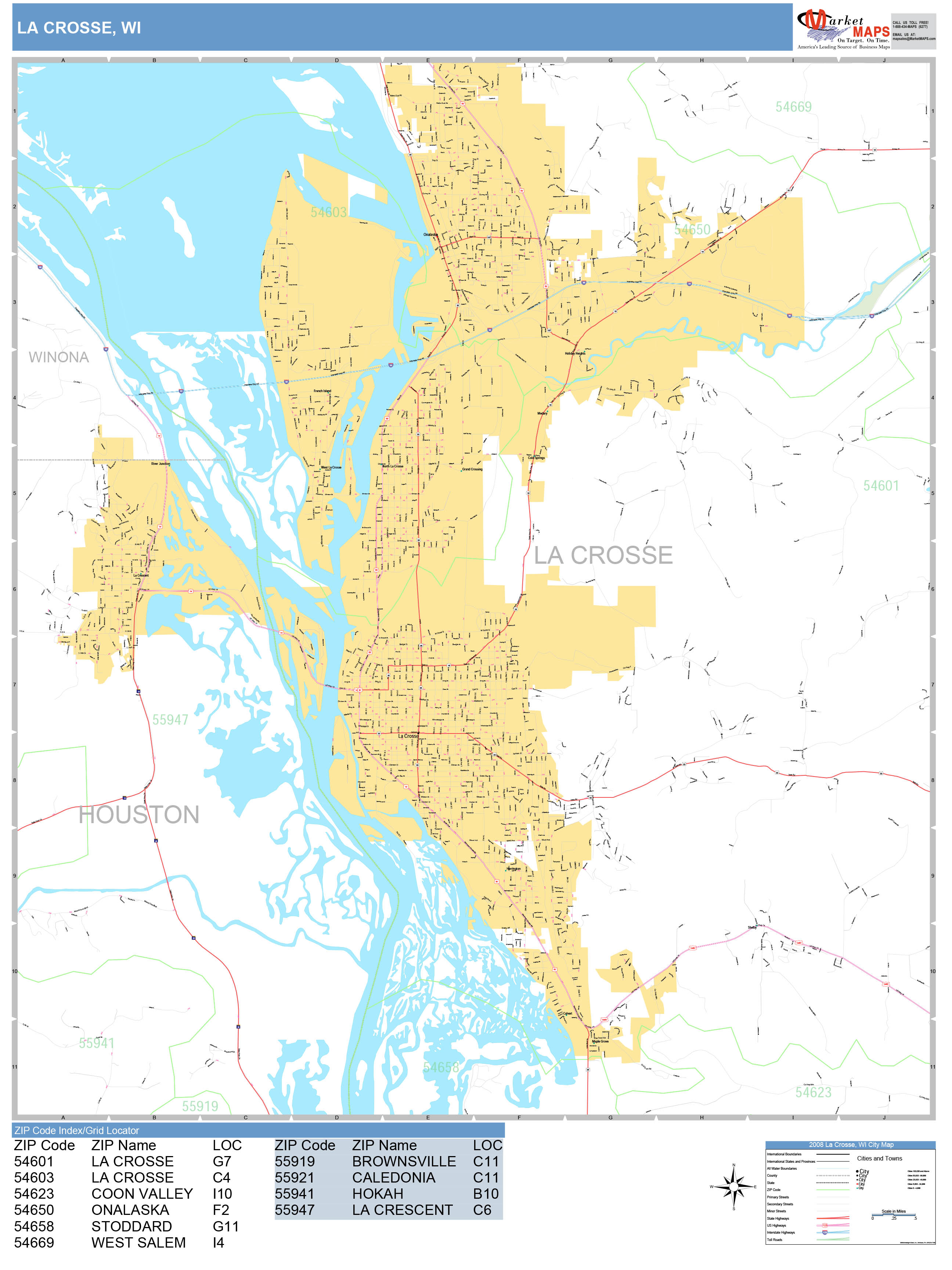 La Crosse Wisconsin Wall Map Basic Style By MarketMAPS MapSales