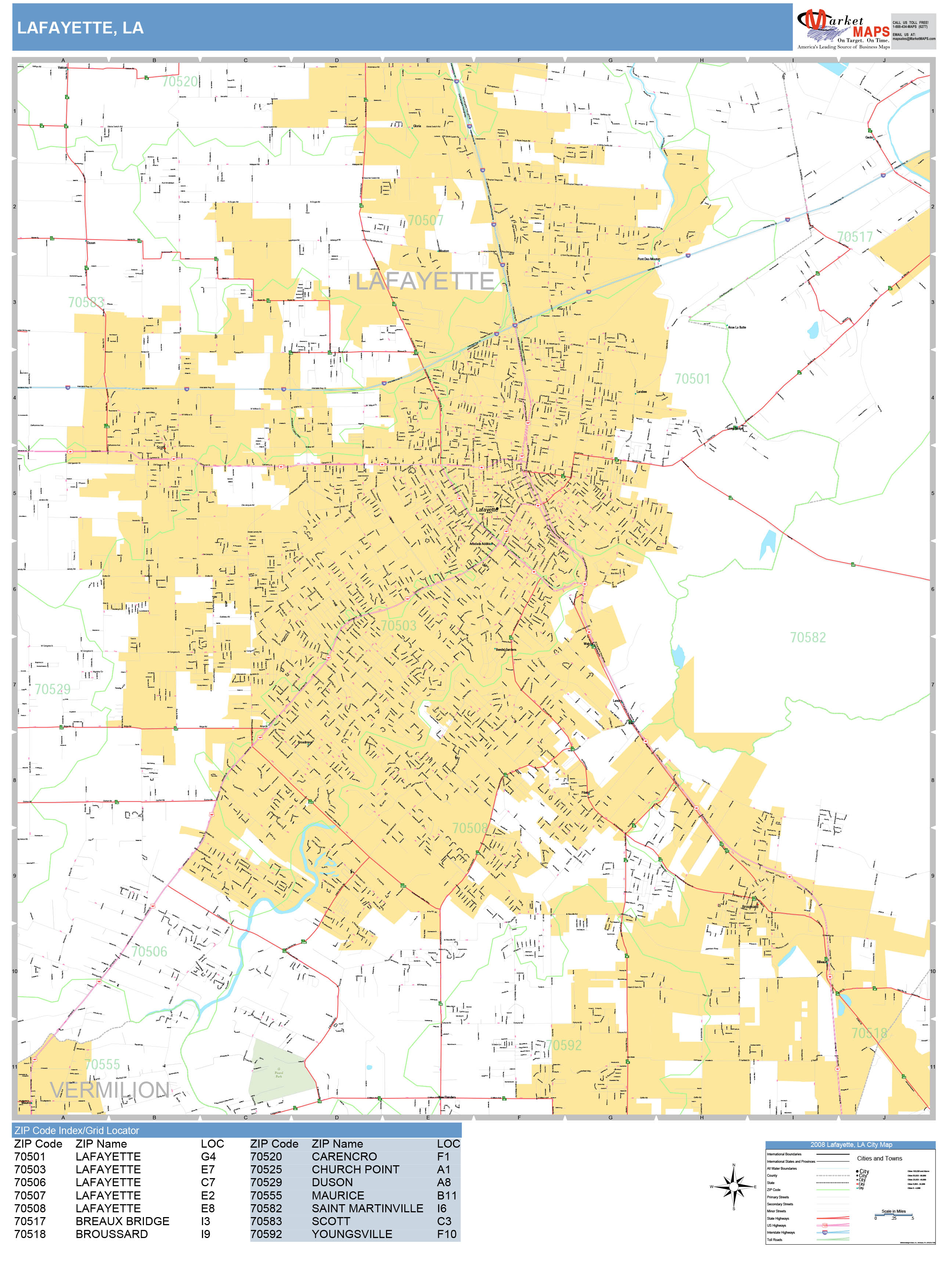 Lafayette Louisiana Wall Map (Basic Style) by MarketMAPS MapSales