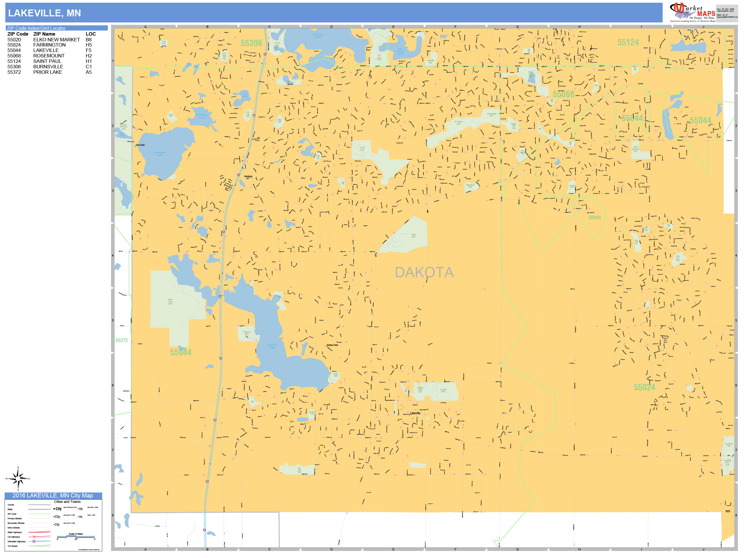 Lakeville Minnesota Wall Map (Basic Style) by MarketMAPS
