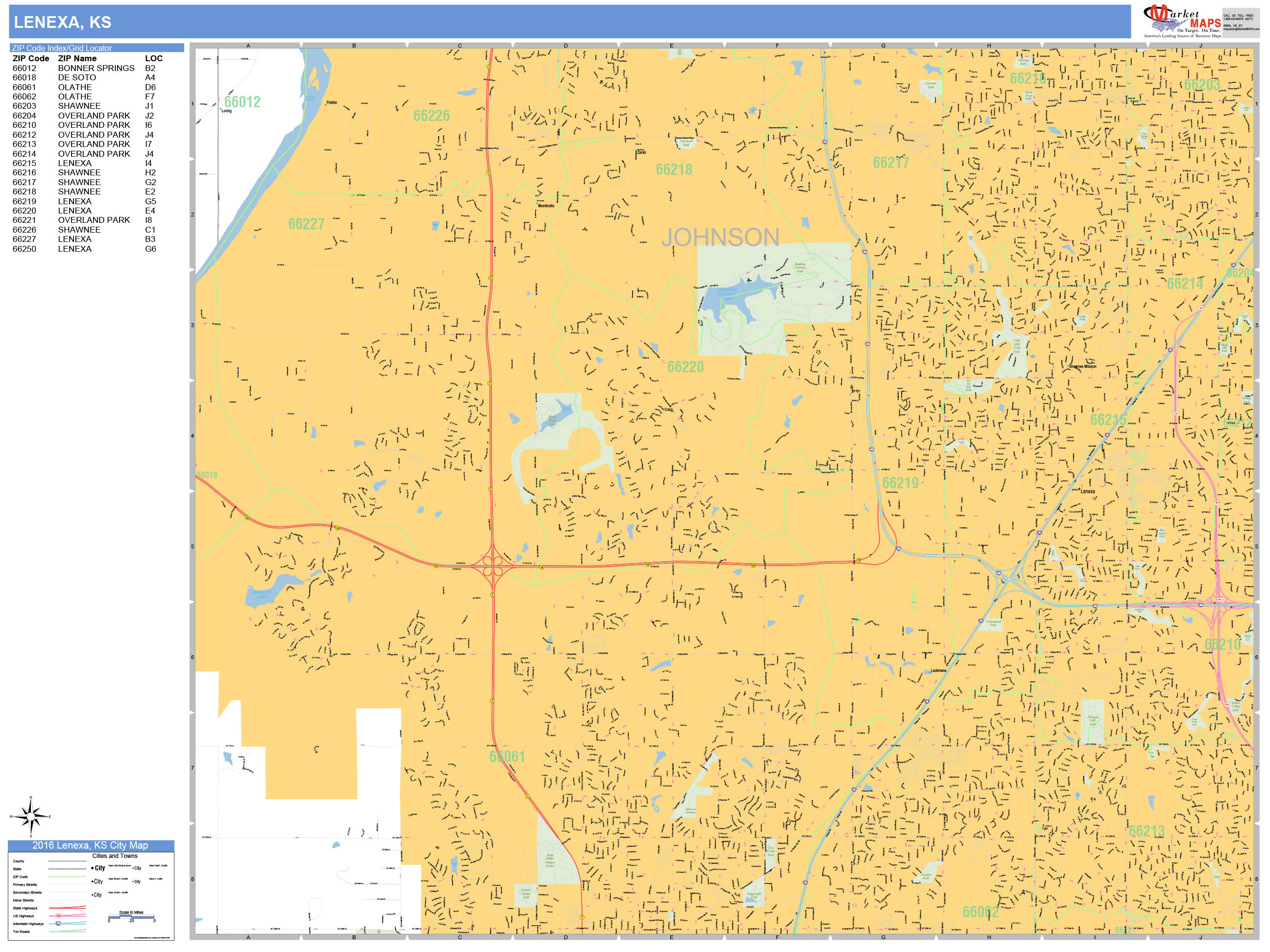 Lenexa Kansas Wall Map (Basic Style) by MarketMAPS MapSales