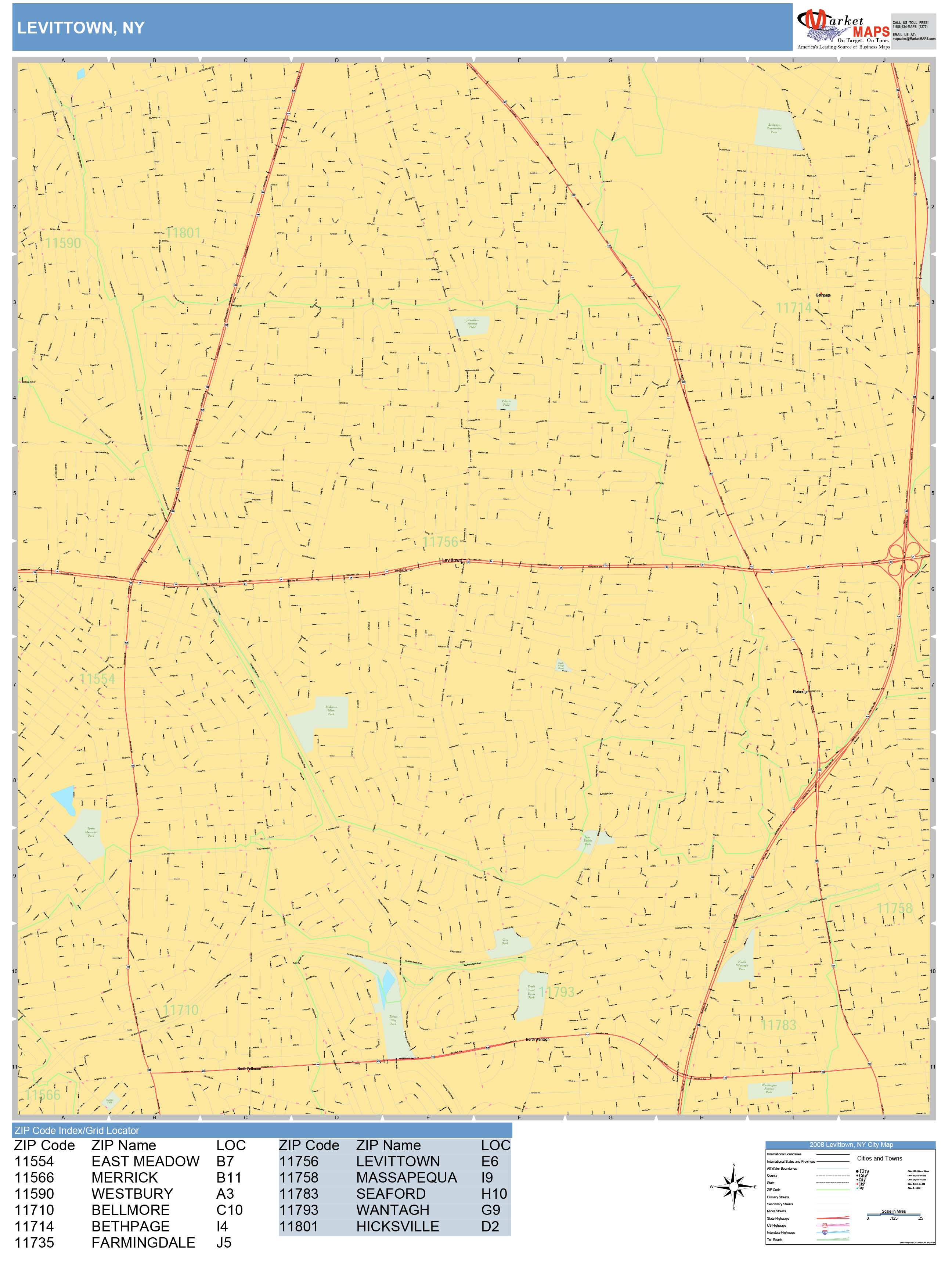 Levittown New York Wall Map (Basic Style) by MarketMAPS MapSales