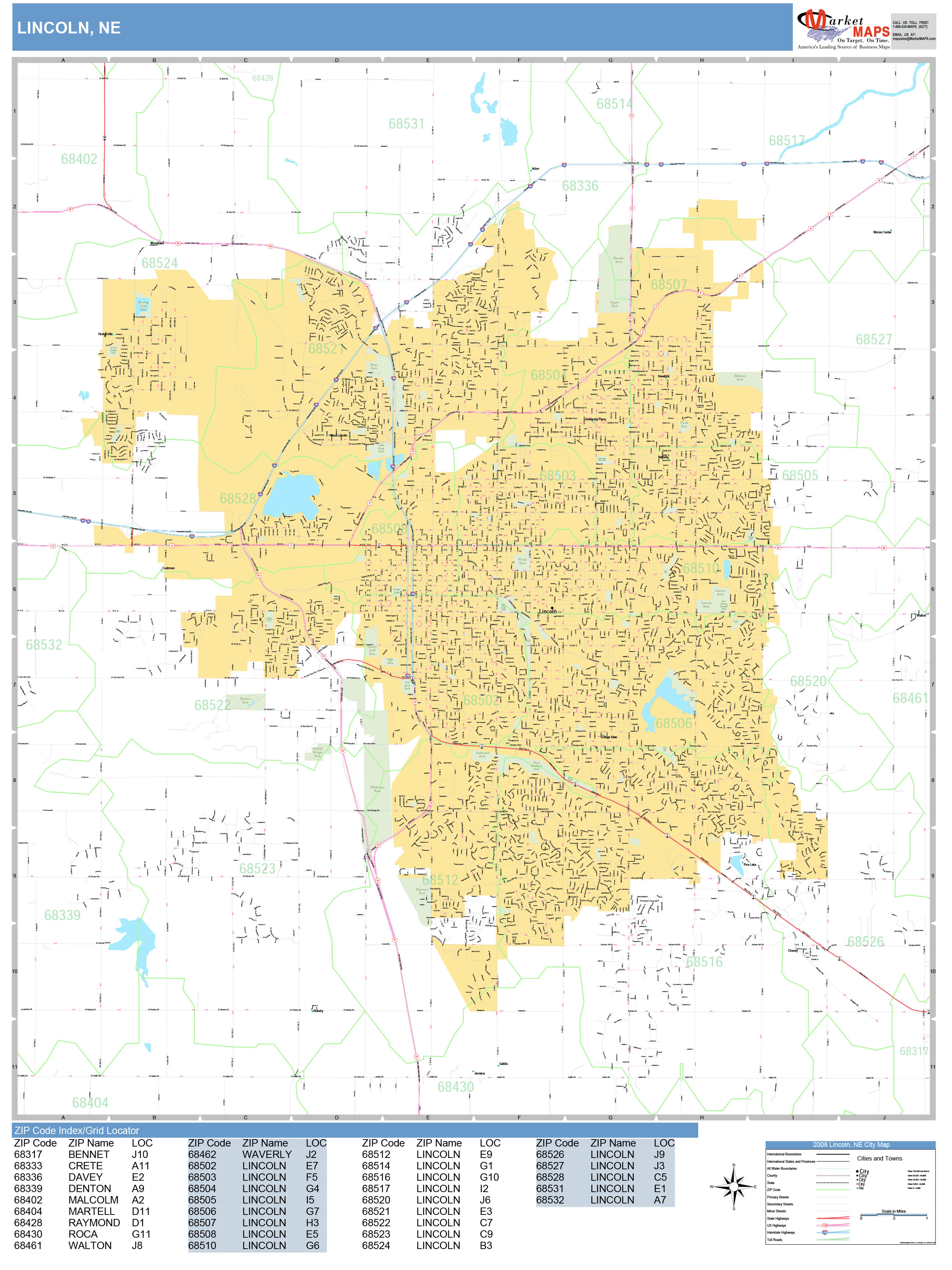 Lincoln Nebraska Wall Map (Basic Style) by MarketMAPS - MapSales