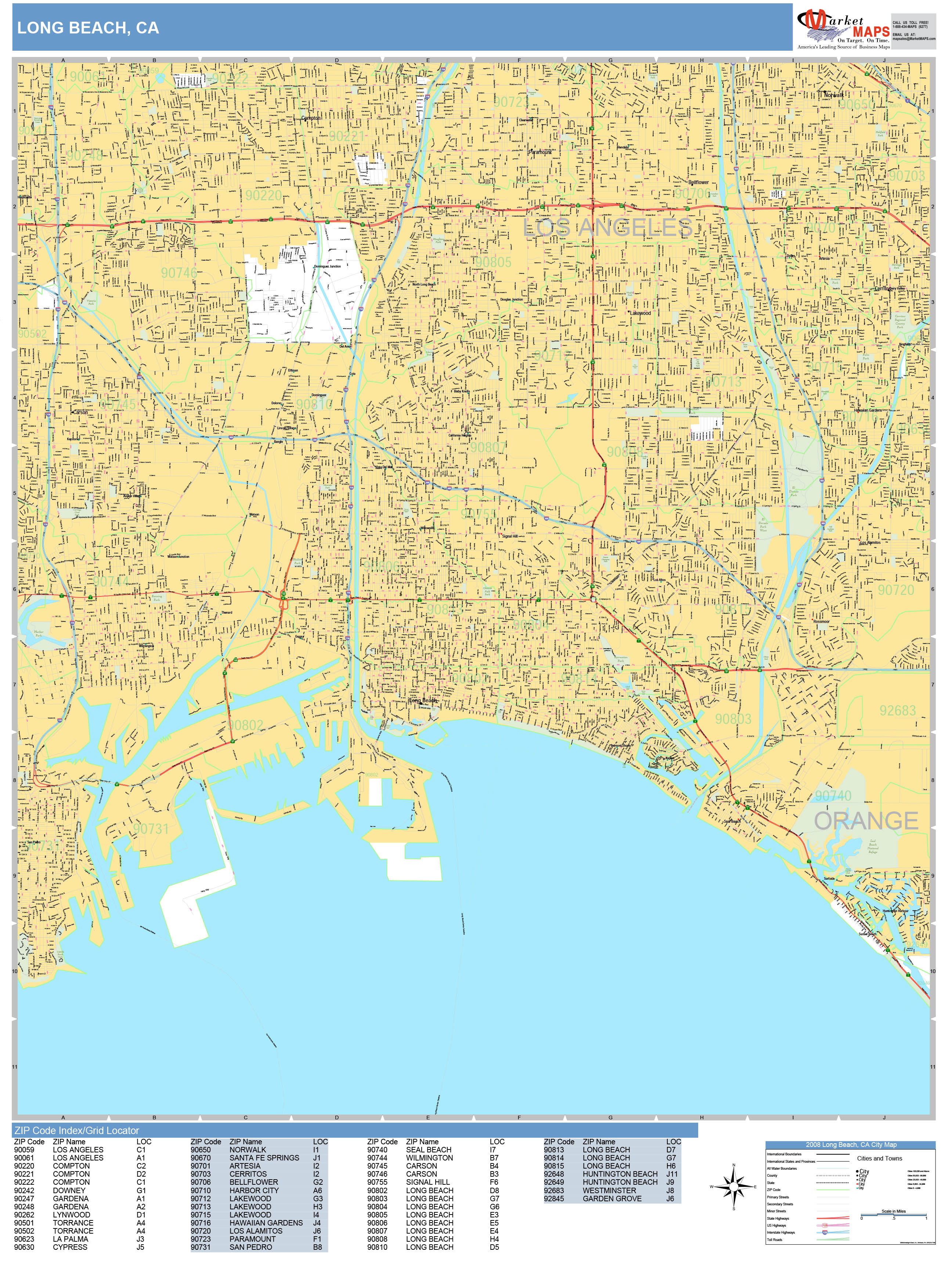 Long Beach California Wall Map (Basic Style) by MarketMAPS - MapSales