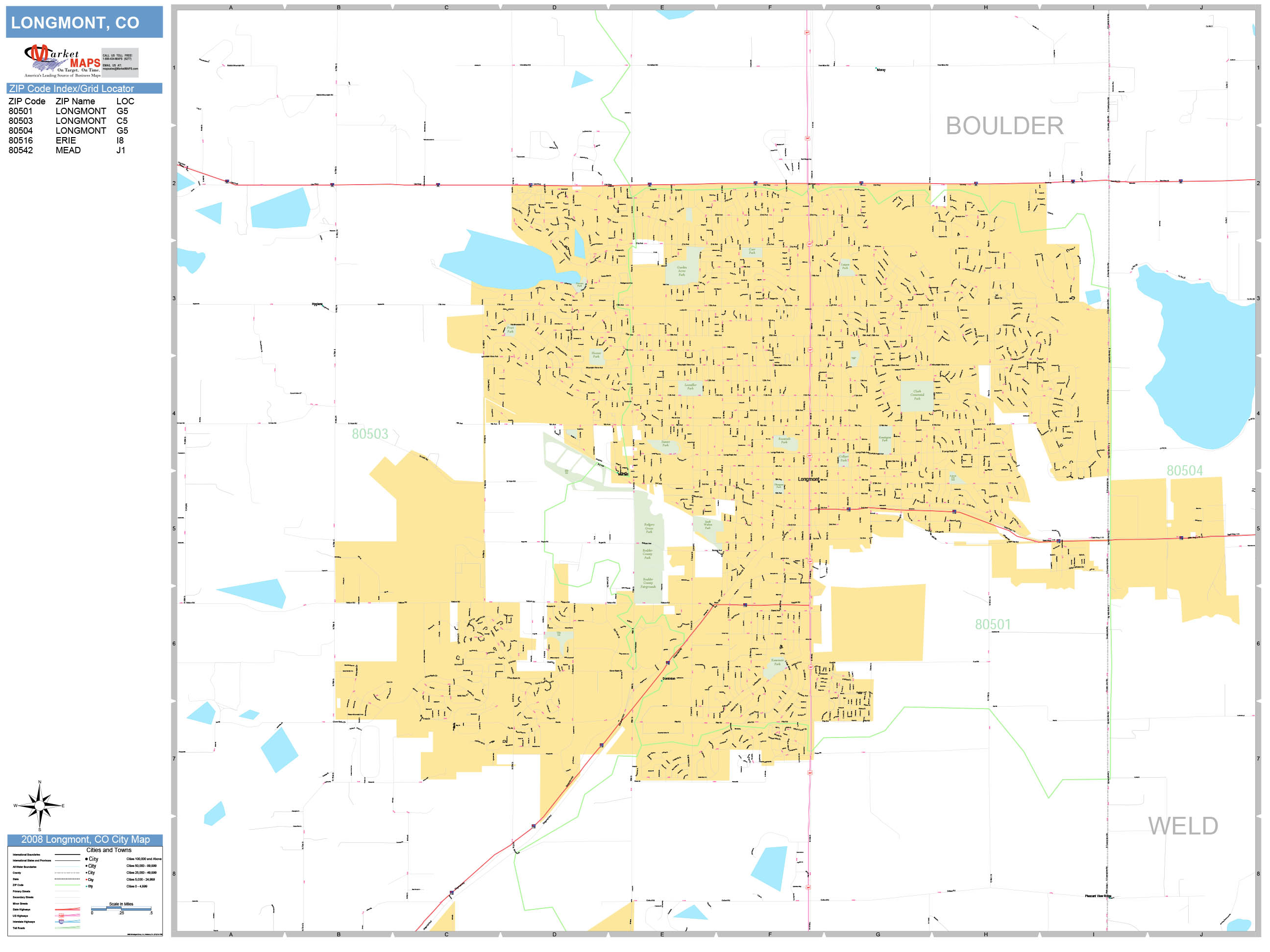Longmont Colorado Wall Map (Basic Style) by MarketMAPS - MapSales