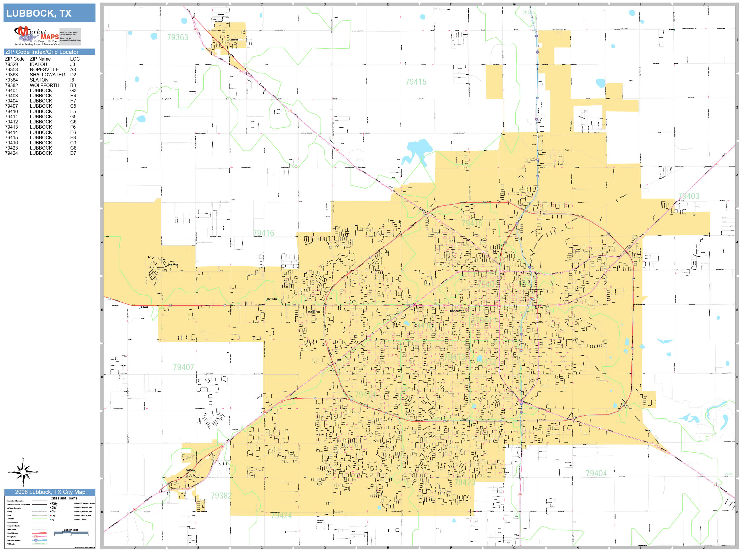 Lubbock Texas Wall Map (Basic Style) by MarketMAPS